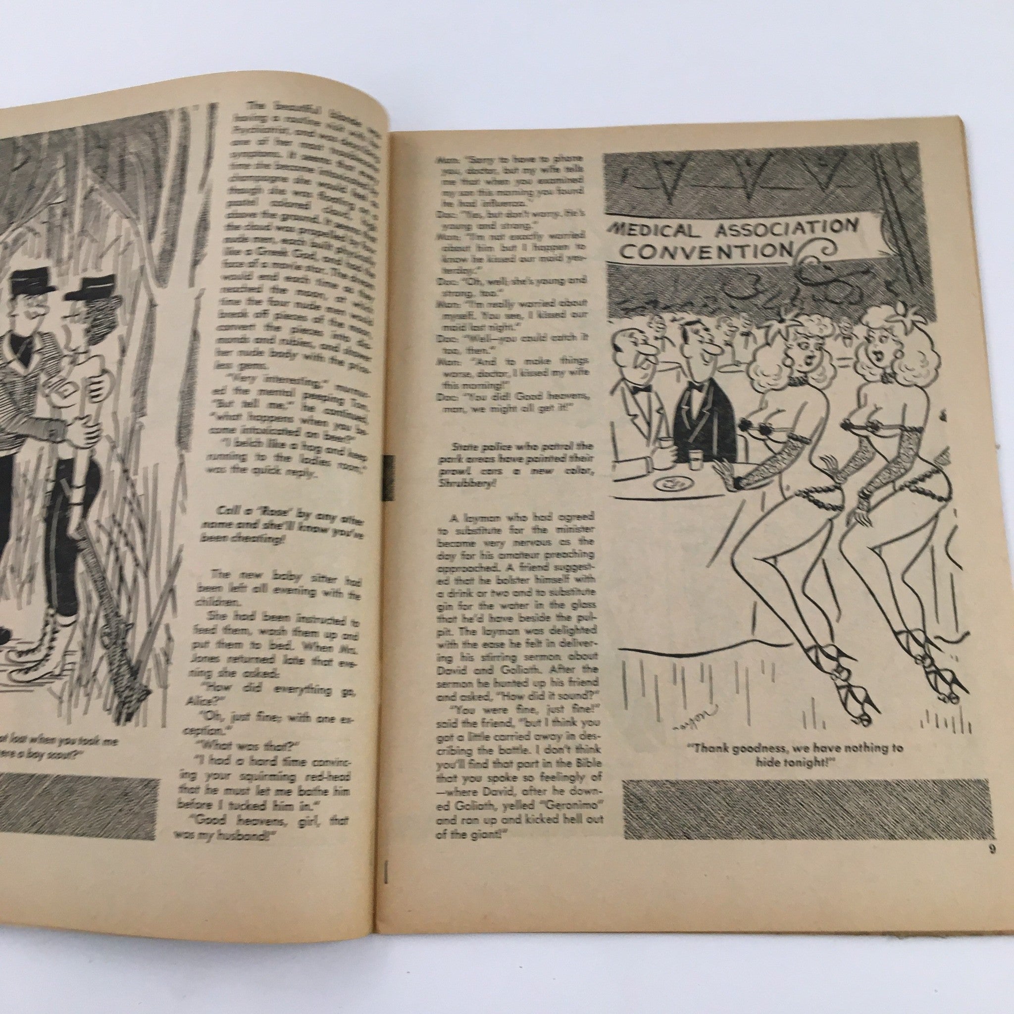 Interior page from the Popular Jokes Laugh Magazine, showcasing jokes related to the Medical Association Convention with engaging illustrations.