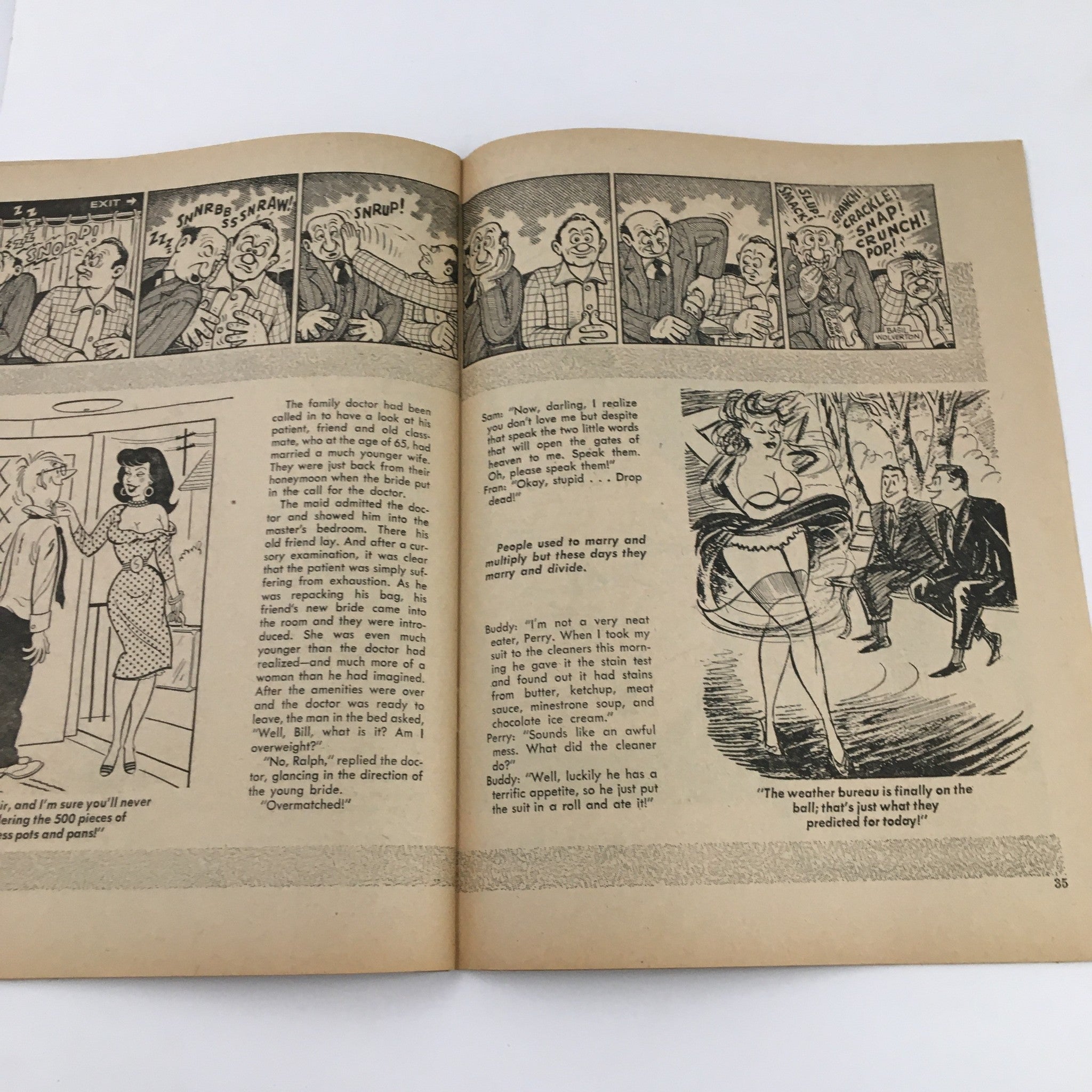 A comedic scene from the Popular Jokes Laugh Magazine featuring witty jokes and playful illustrations, capturing the vintage humor of the 1960s.