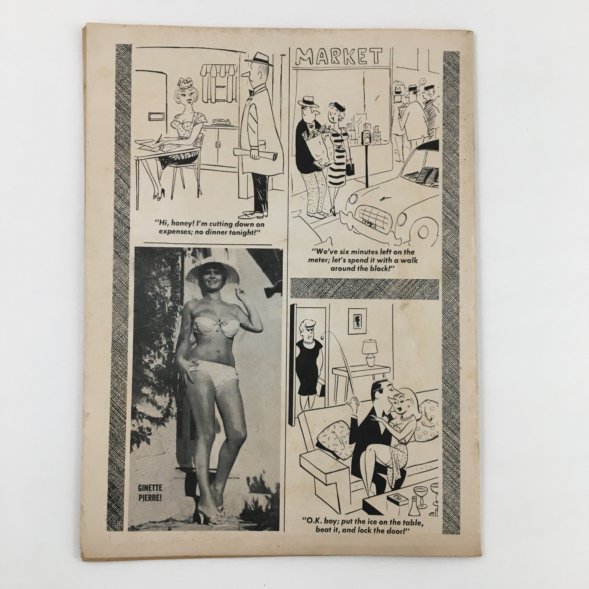 Back cover of Popular Jokes Laugh Magazine, August 1964, featuring playful artwork and jokes, showcasing 1960s humor with characters in everyday scenarios.