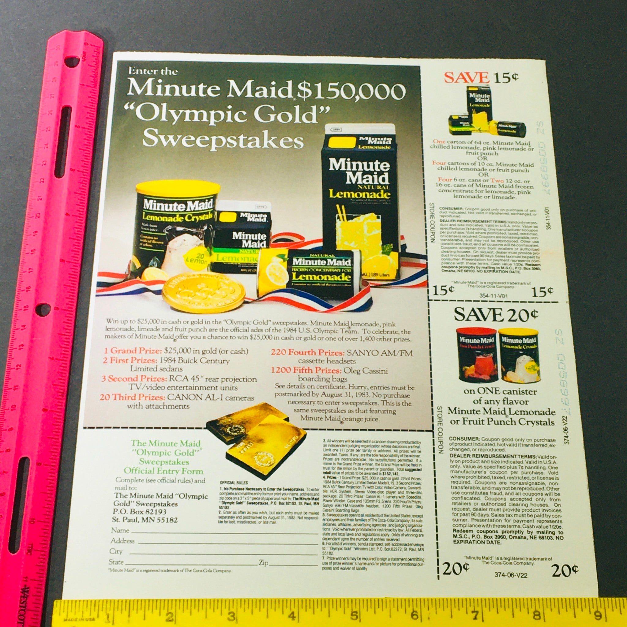 VTG Retro 1984 Minute Maid Lemonade Crystals & Natural Lemonade Juice Ad Coupon