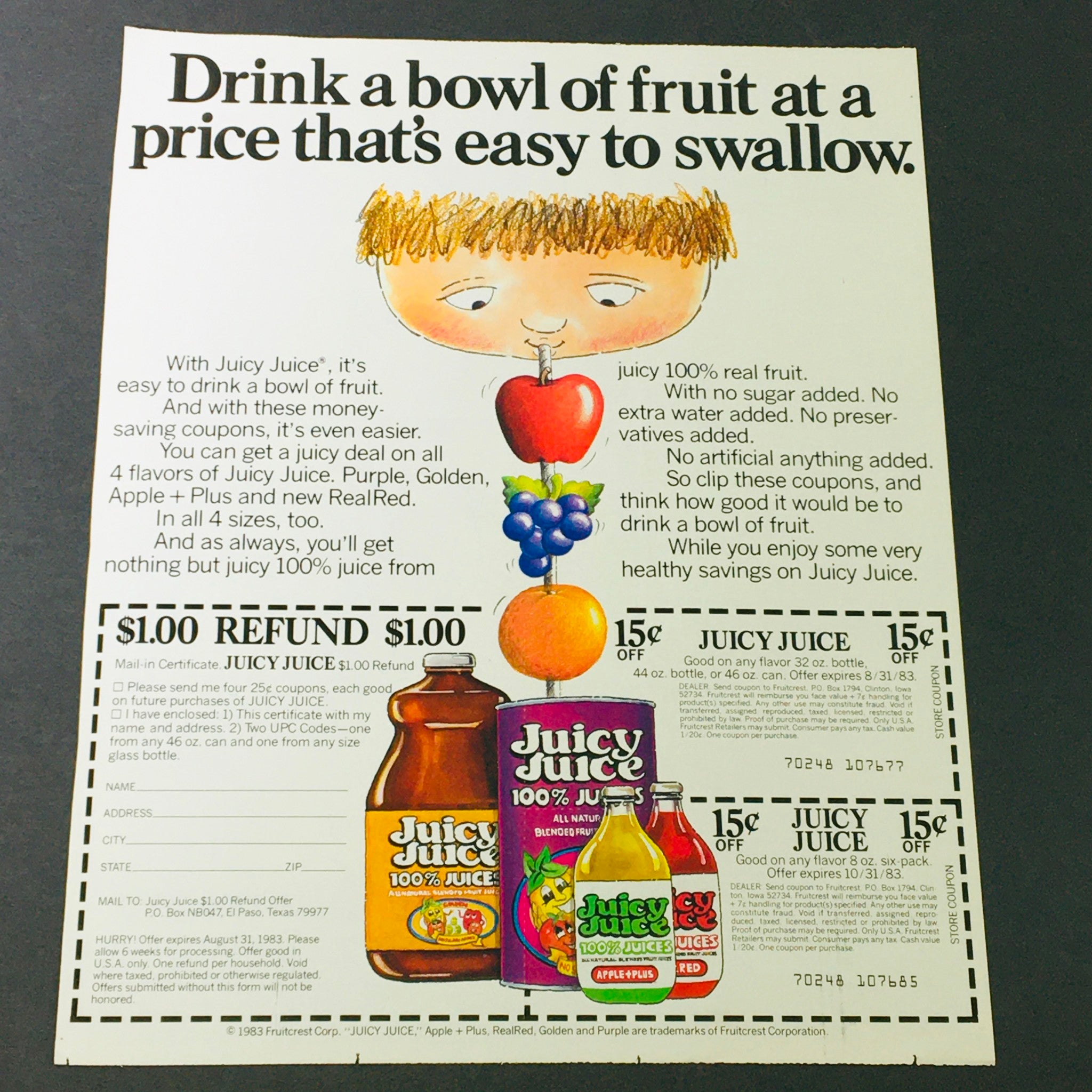 VTG Retro 1983 Juicy Juice All Natural Flavor & Keebler Peanut Butter Ad Coupon