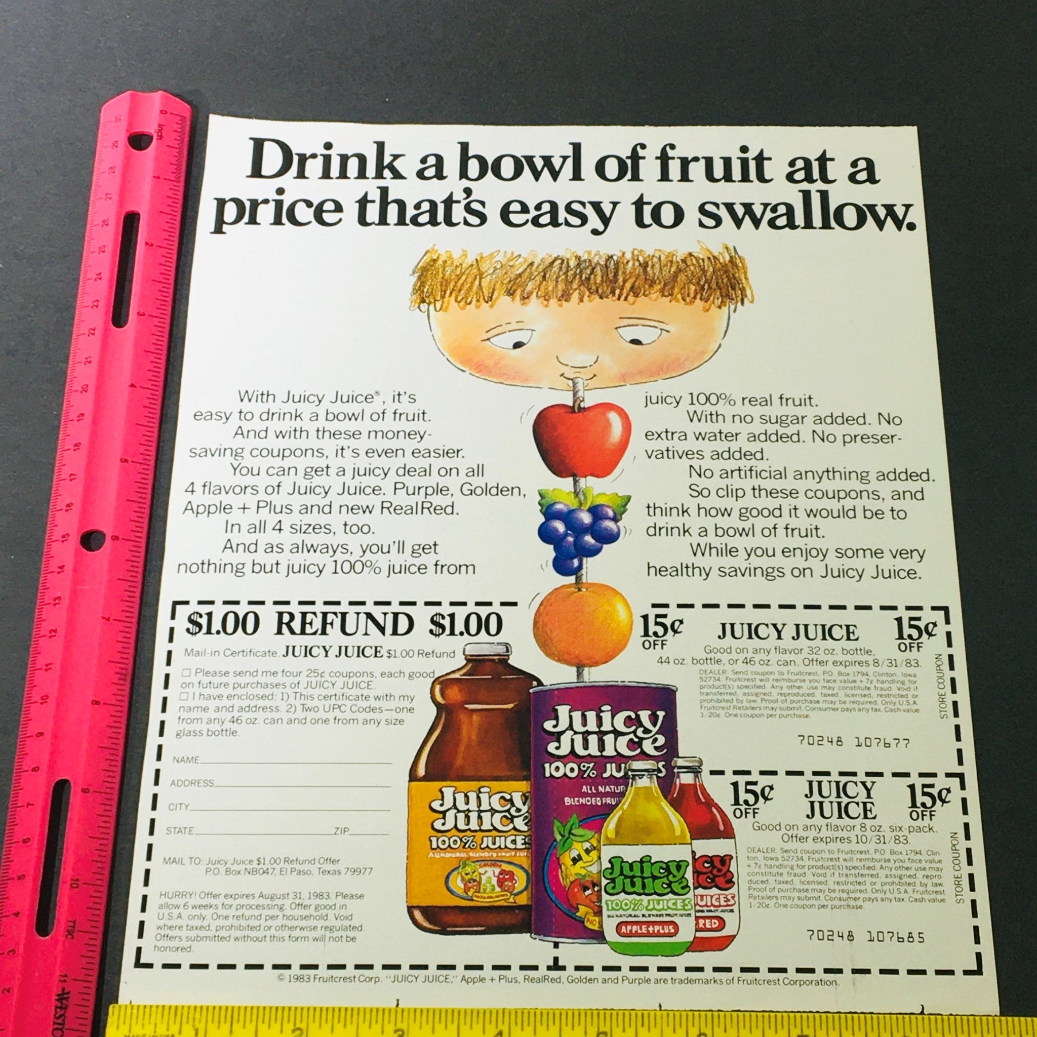 VTG Retro 1983 Juicy Juice All Natural Flavor & Keebler Peanut Butter Ad Coupon