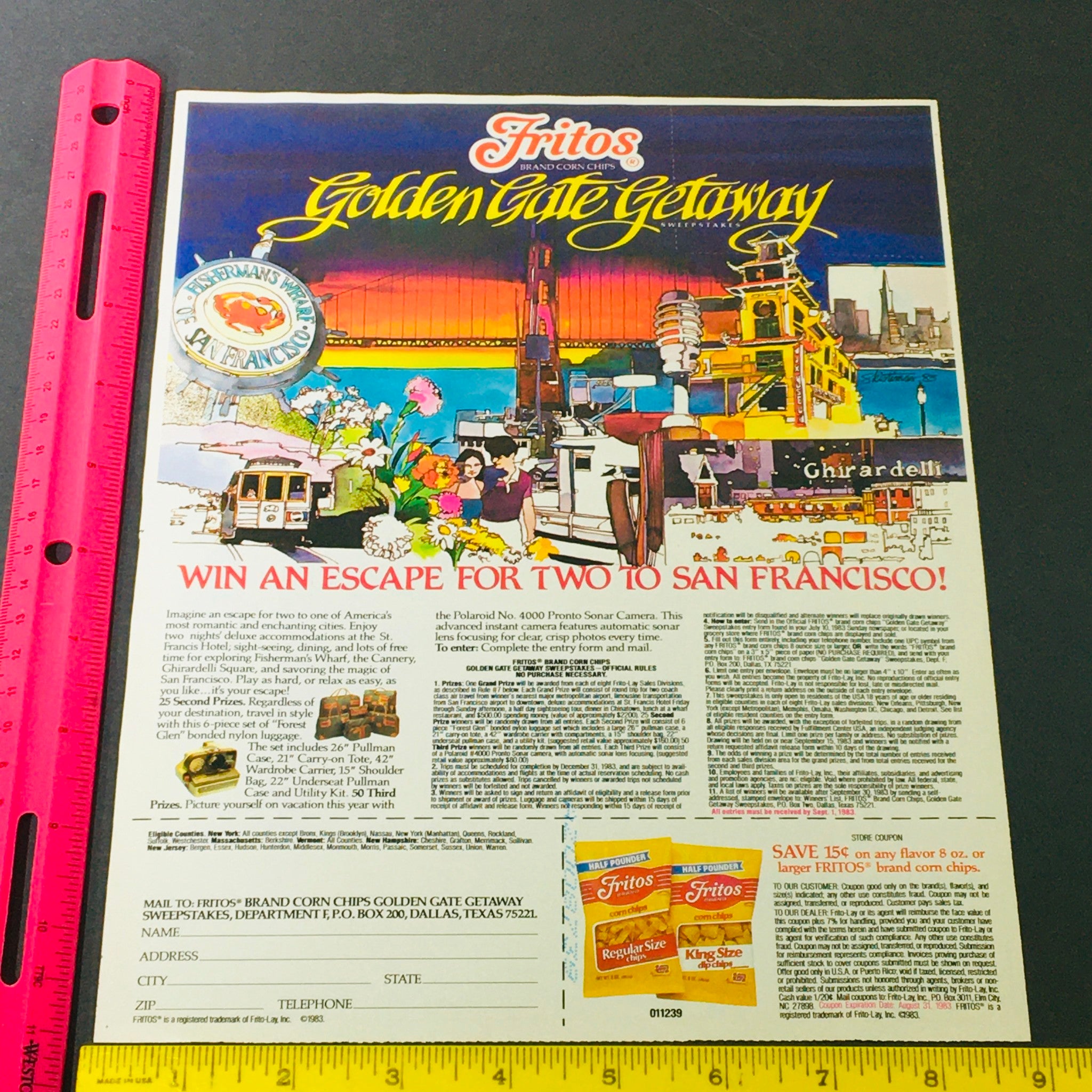 VTG Retro 1983 Fritos Golden Gate Getaway For 2 to San Francisco Ad Coupon