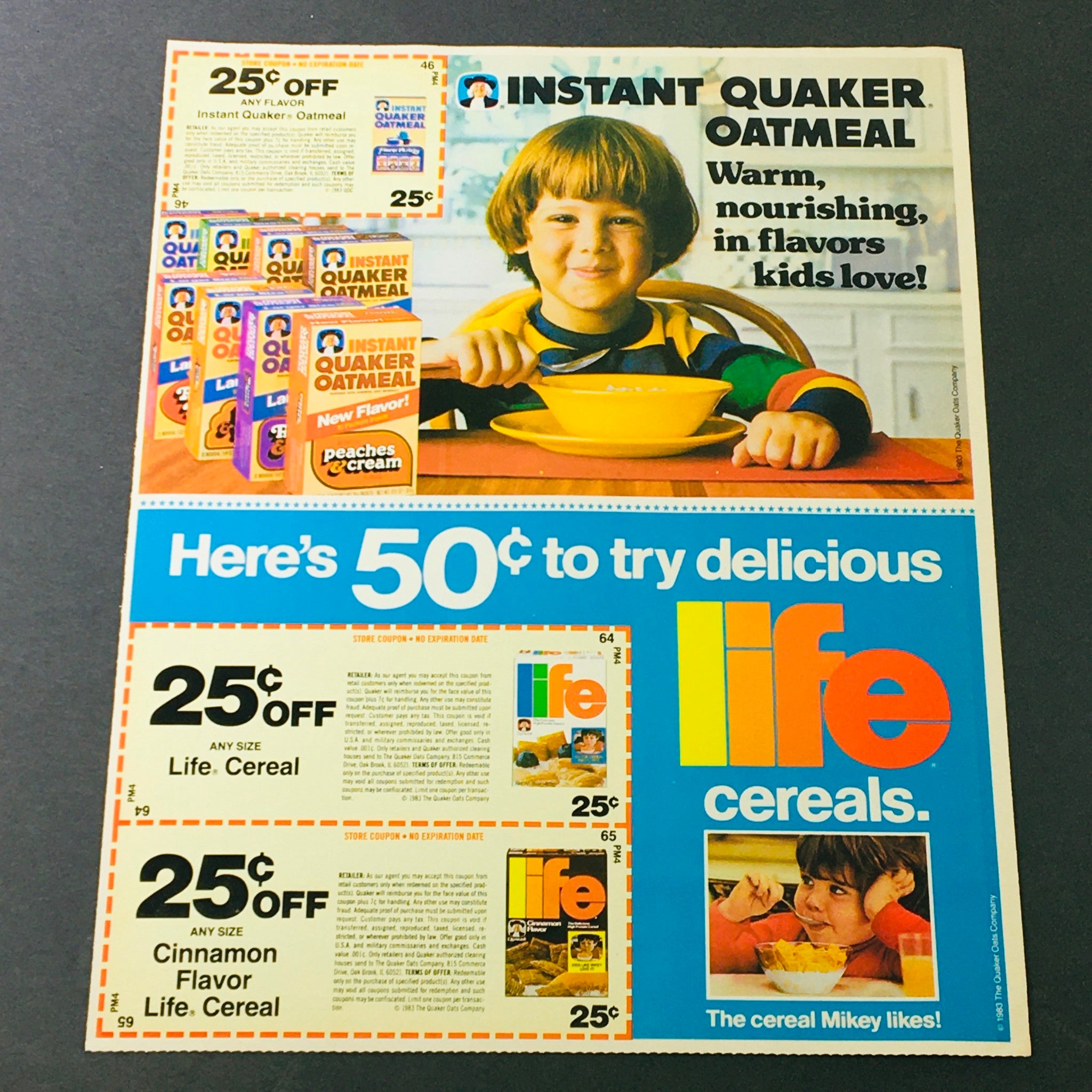 VTG Retro 1983 Instant Quaker Oatmeal Peaches & Cream Flavor Ad Coupon