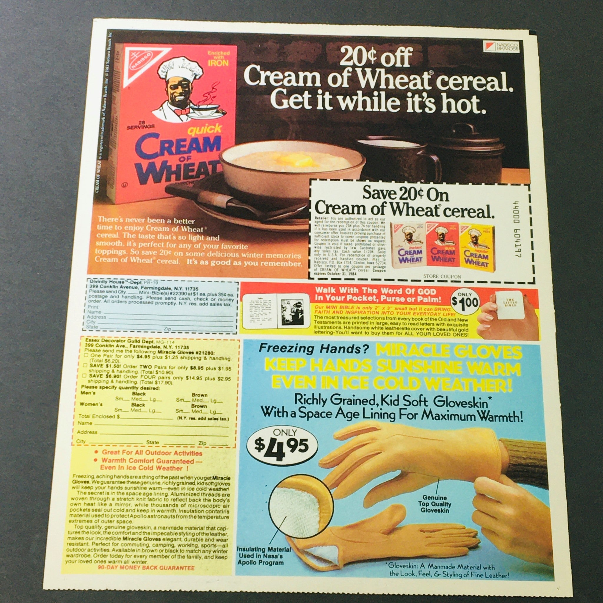 VTG Retro 1983 Nabisco Quick Cream of Wheat Cereal & Miracle Gloves Ad Coupon