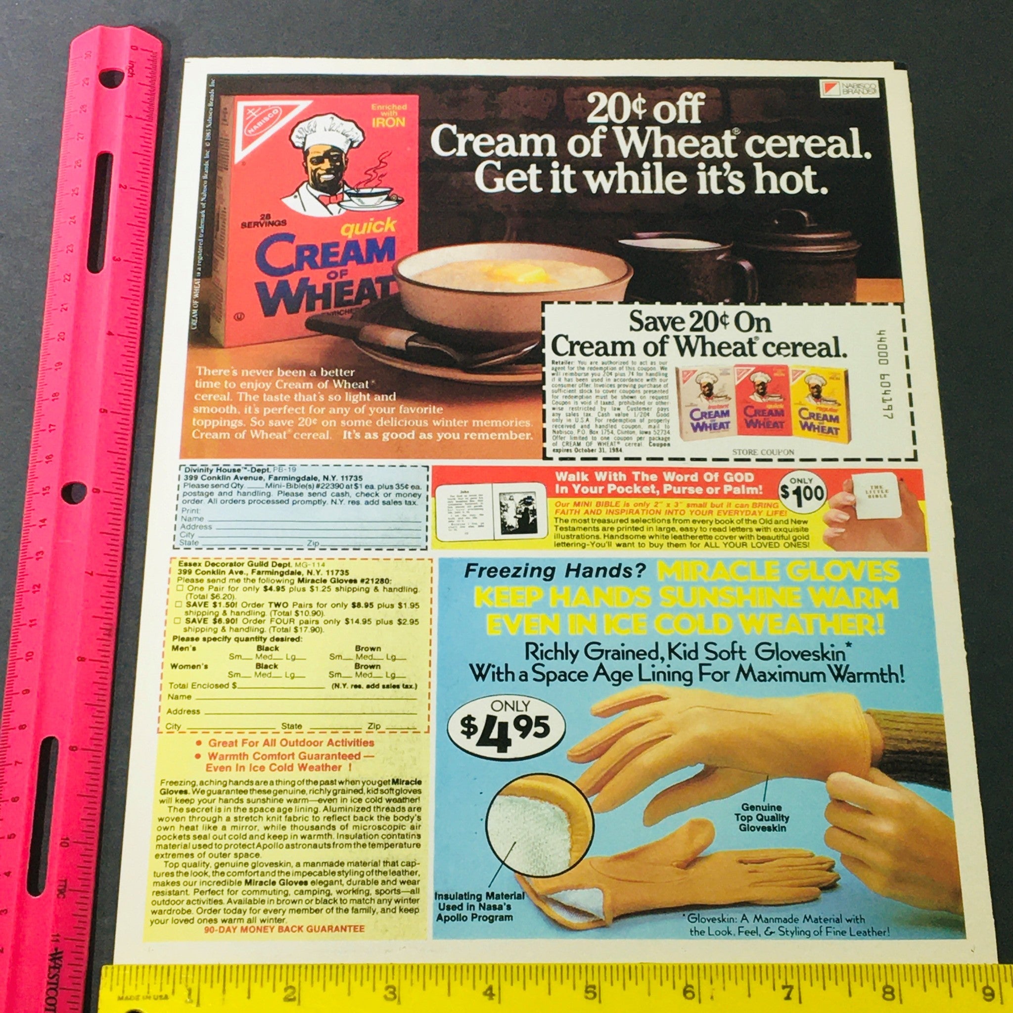 VTG Retro 1983 Nabisco Quick Cream of Wheat Cereal & Miracle Gloves Ad Coupon