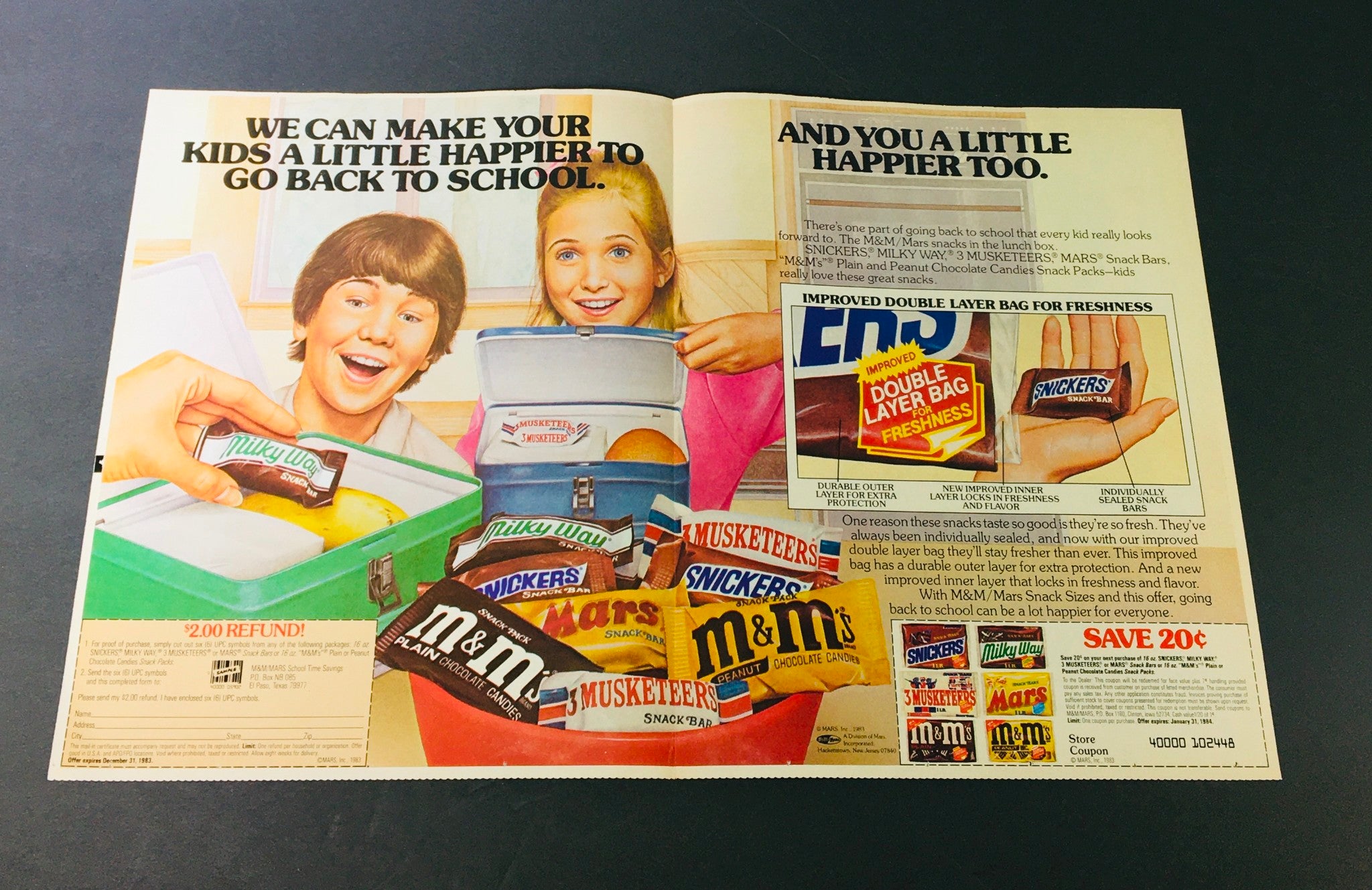 VTG Retro 1984 Snickers, Milky Way, 3 Musketeers & Mars Snack Bars Ad Coupon