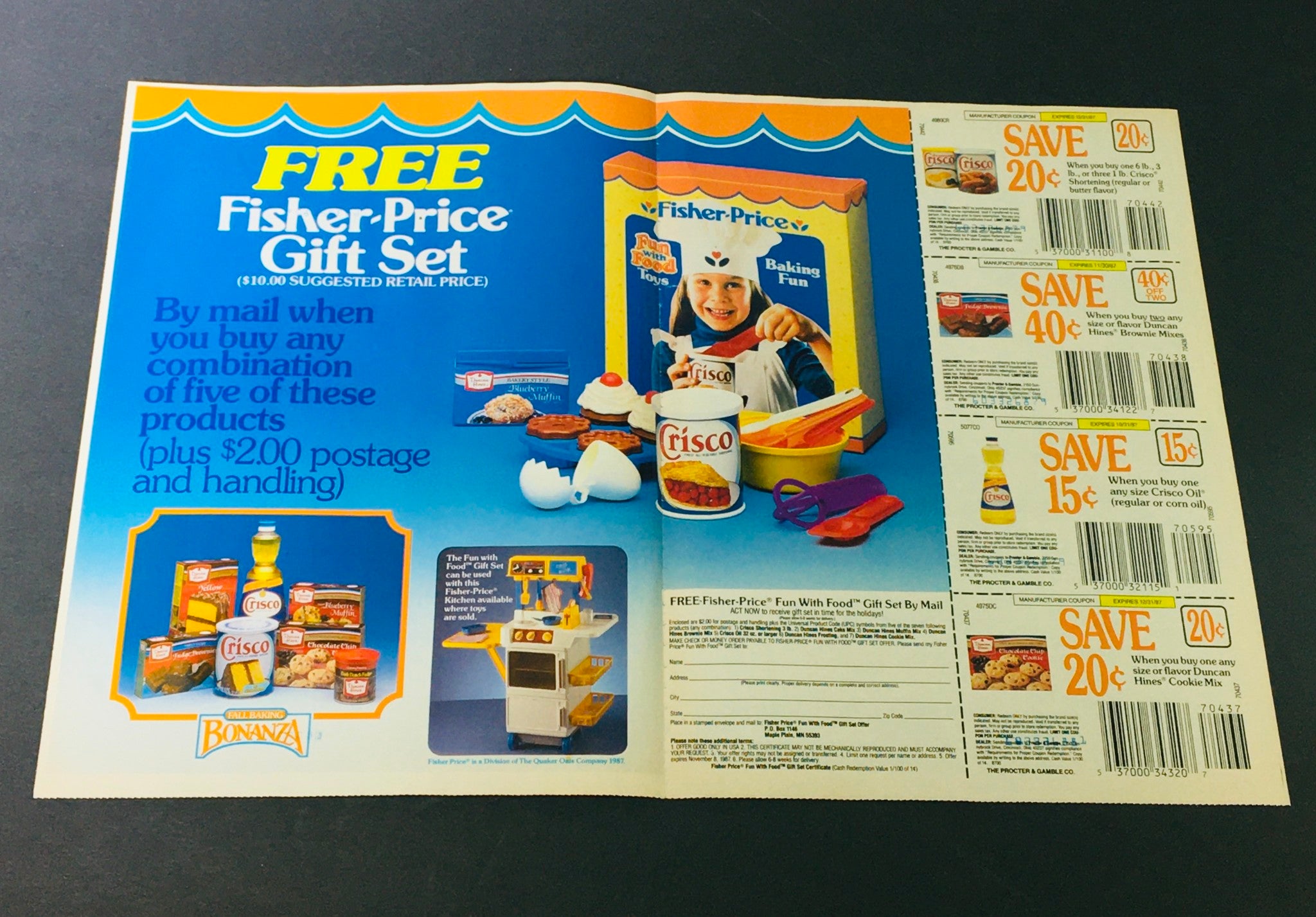 VTG Retro 1987 Fisher Price Gift Set feat. Crisco Fall Baking Bonanza Ad Coupon