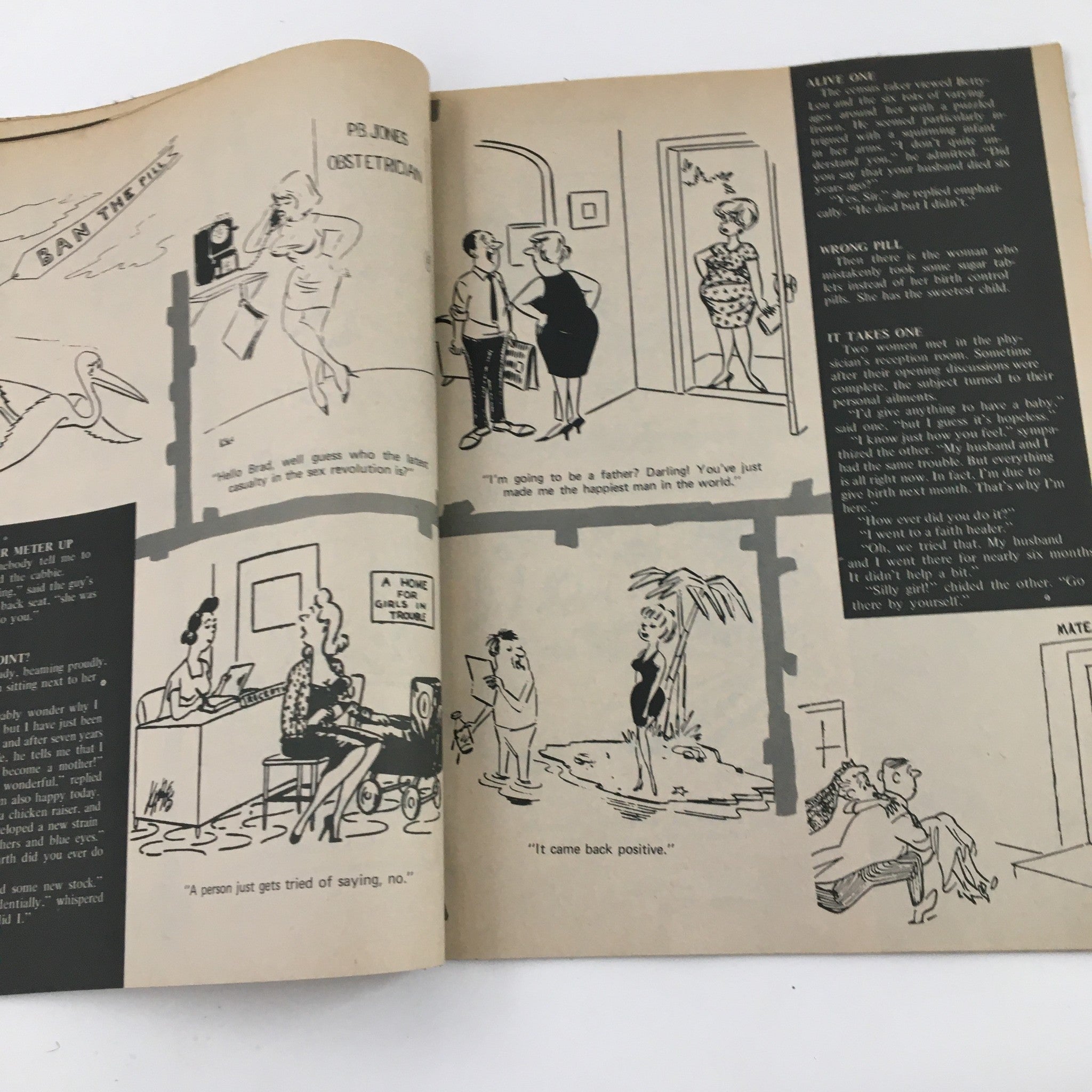 Comic illustration from Cartoons & Gags Magazine February 1971 depicting a whimsical scenario involving humor about parenthood and social interactions.