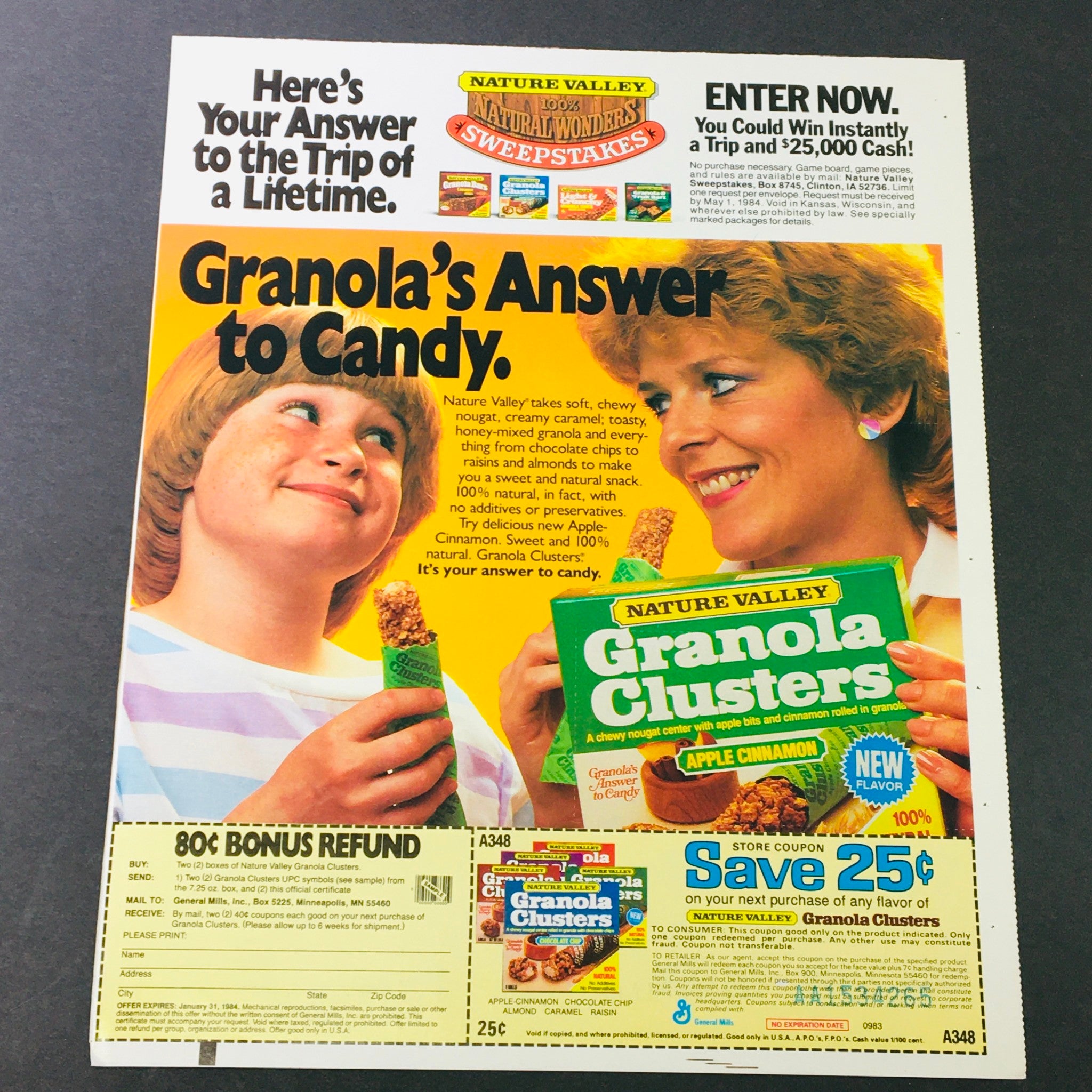 VTG Retro 1984 Nature Valley Granola Clusters Sweepstakes Ad Coupon