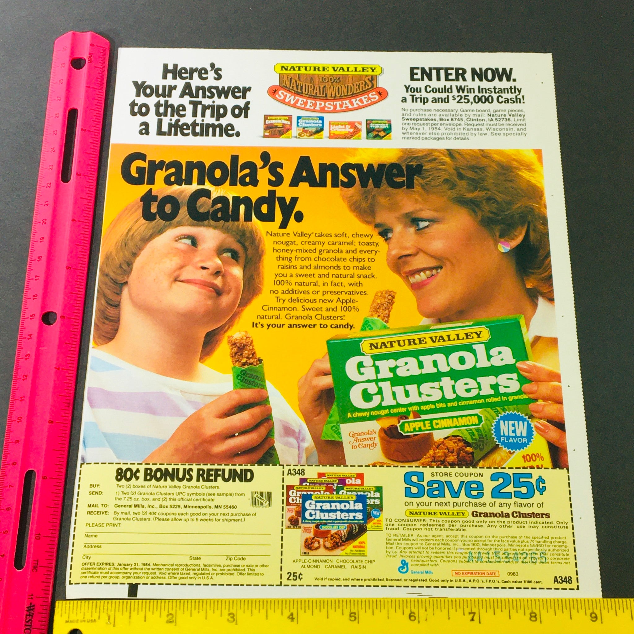 VTG Retro 1984 Nature Valley Granola Clusters Sweepstakes Ad Coupon