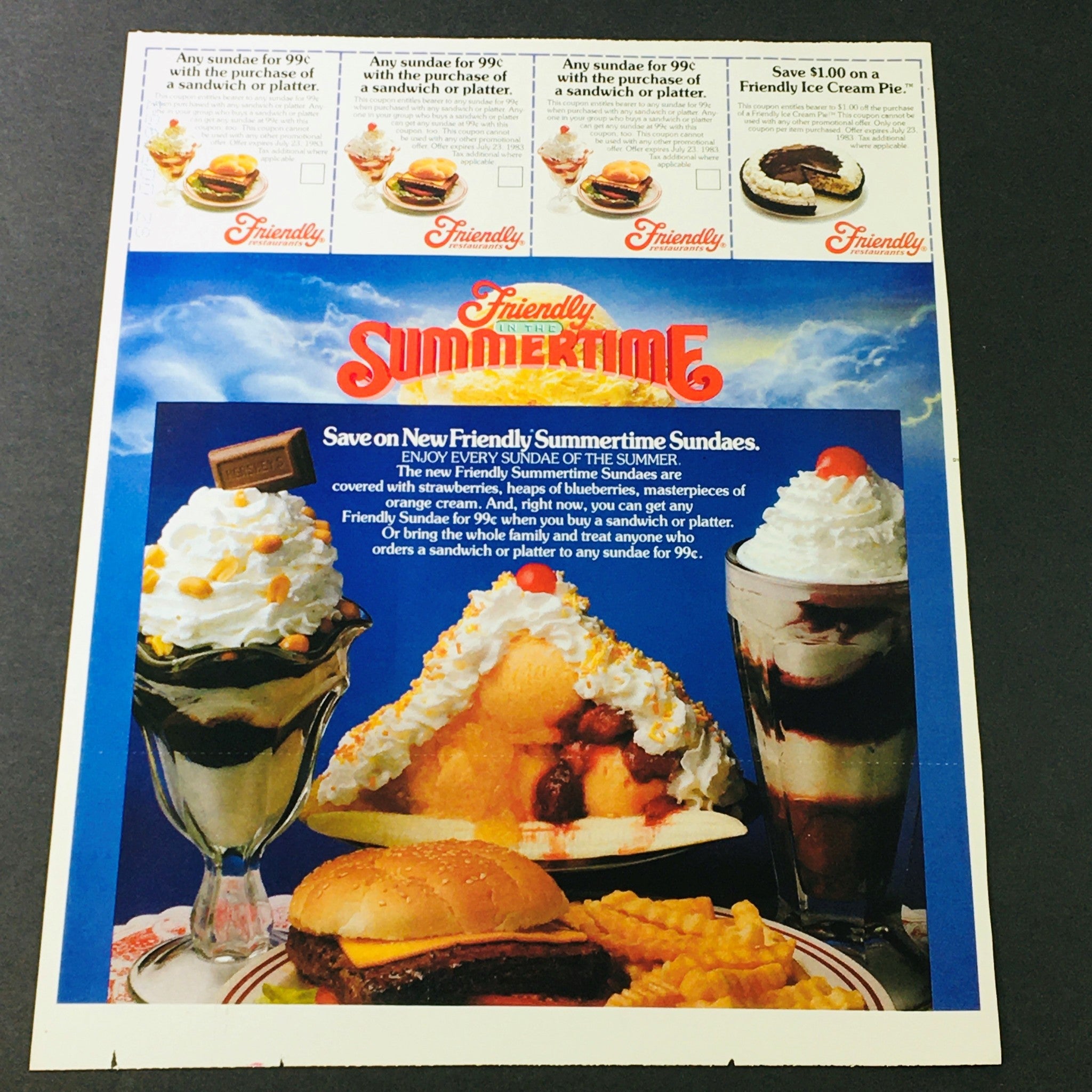 VTG Retro 1983 Friendly in the Summertime Sundaes and Desserts Ad Coupon