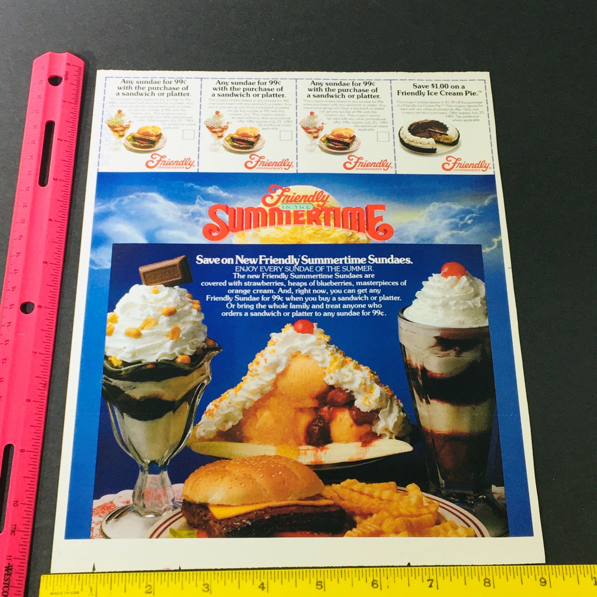 VTG Retro 1983 Friendly in the Summertime Sundaes and Desserts Ad Coupon