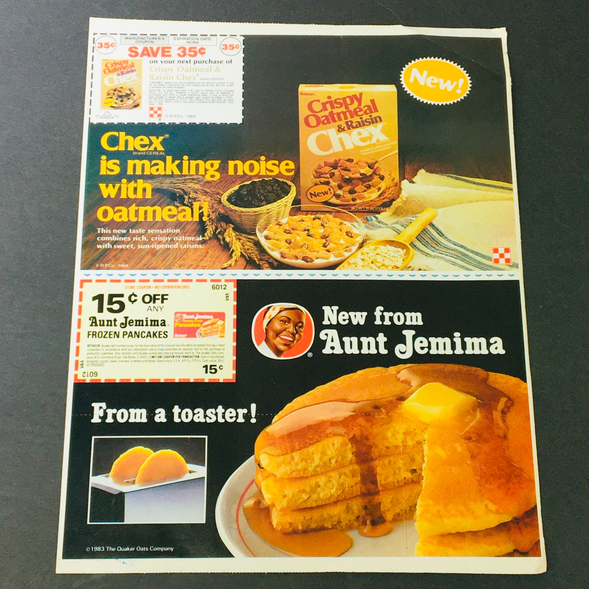 VTG Retro 1983 Aunt Jemimas Frozen Pancakes & Chex Crispy Oatmeal Ad Coupon