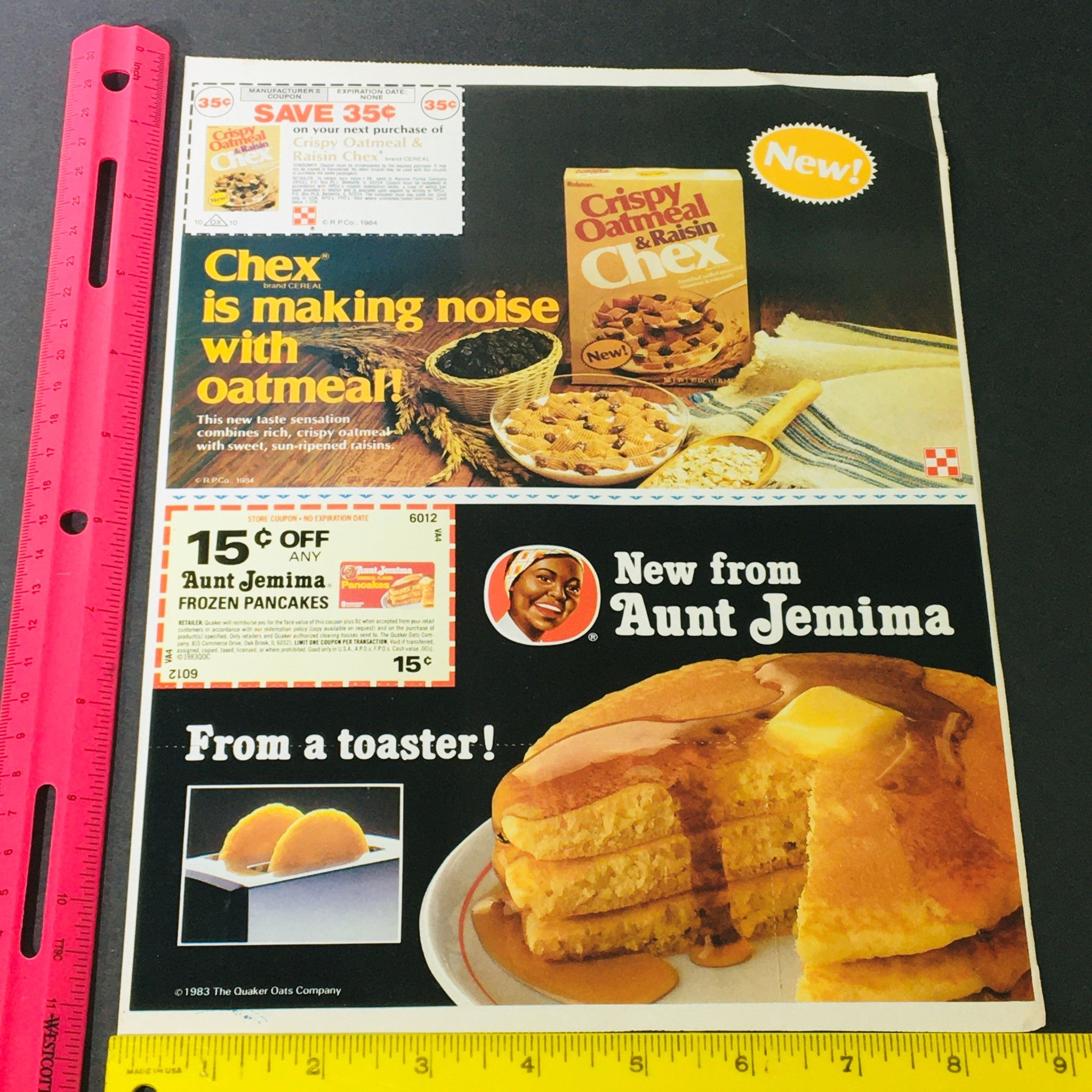 VTG Retro 1983 Aunt Jemimas Frozen Pancakes & Chex Crispy Oatmeal Ad Coupon