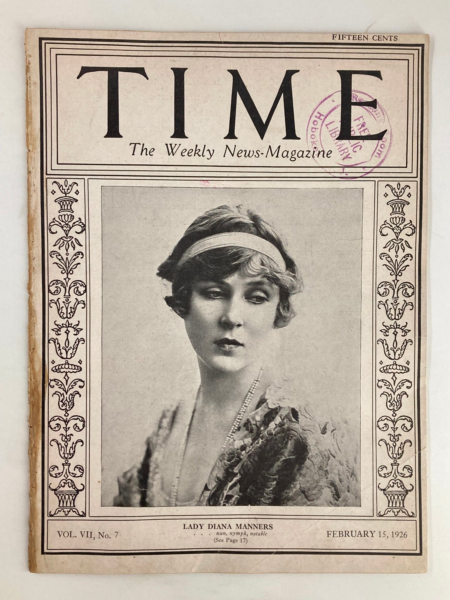 VTG Time Magazine February 15 1926 Vol 7 No. 7 Lady Diana Manners