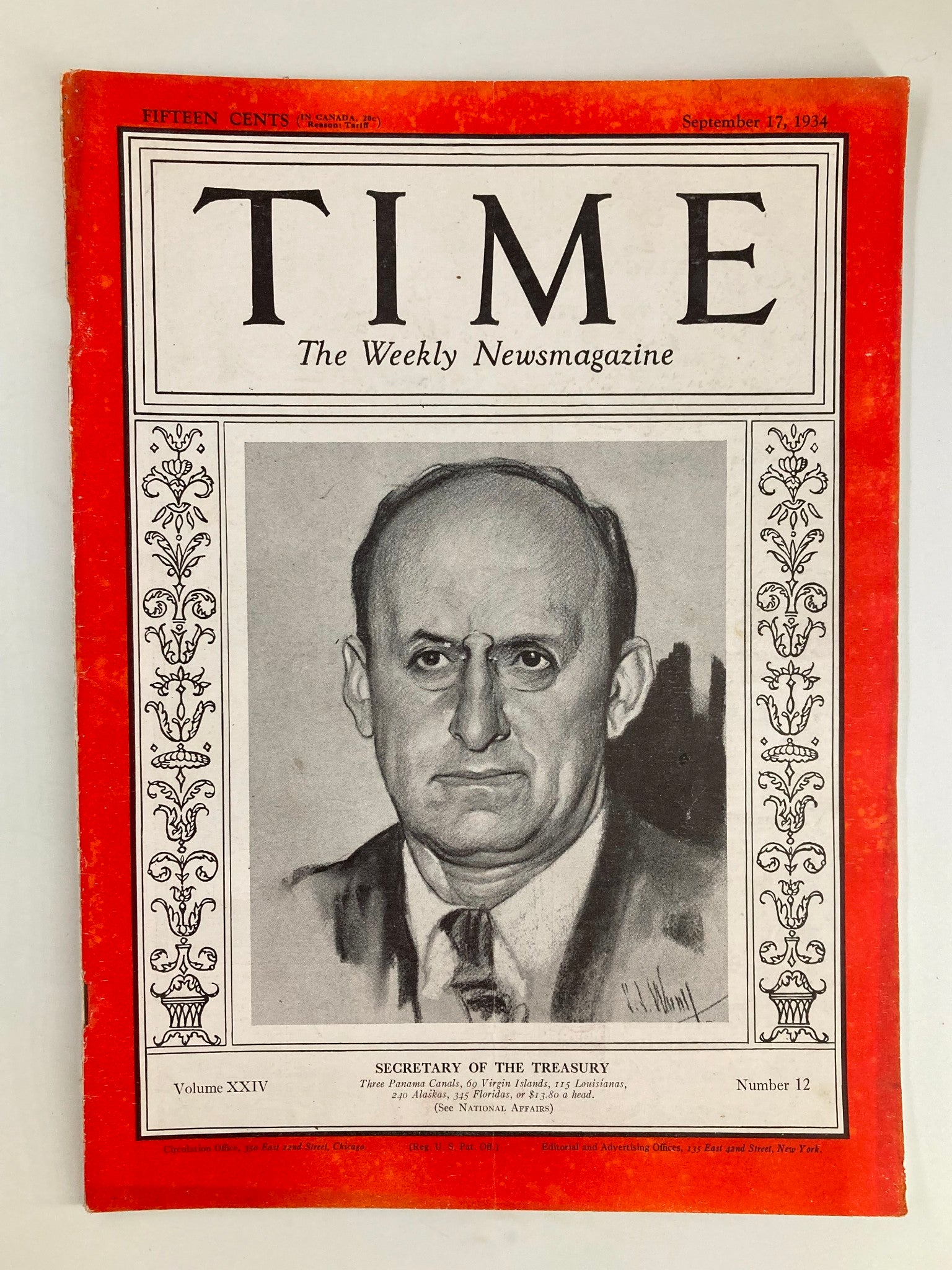 VTG Time Magazine September 17 1934 Vol 24 No. 12 Henry Morgenthau Jr.