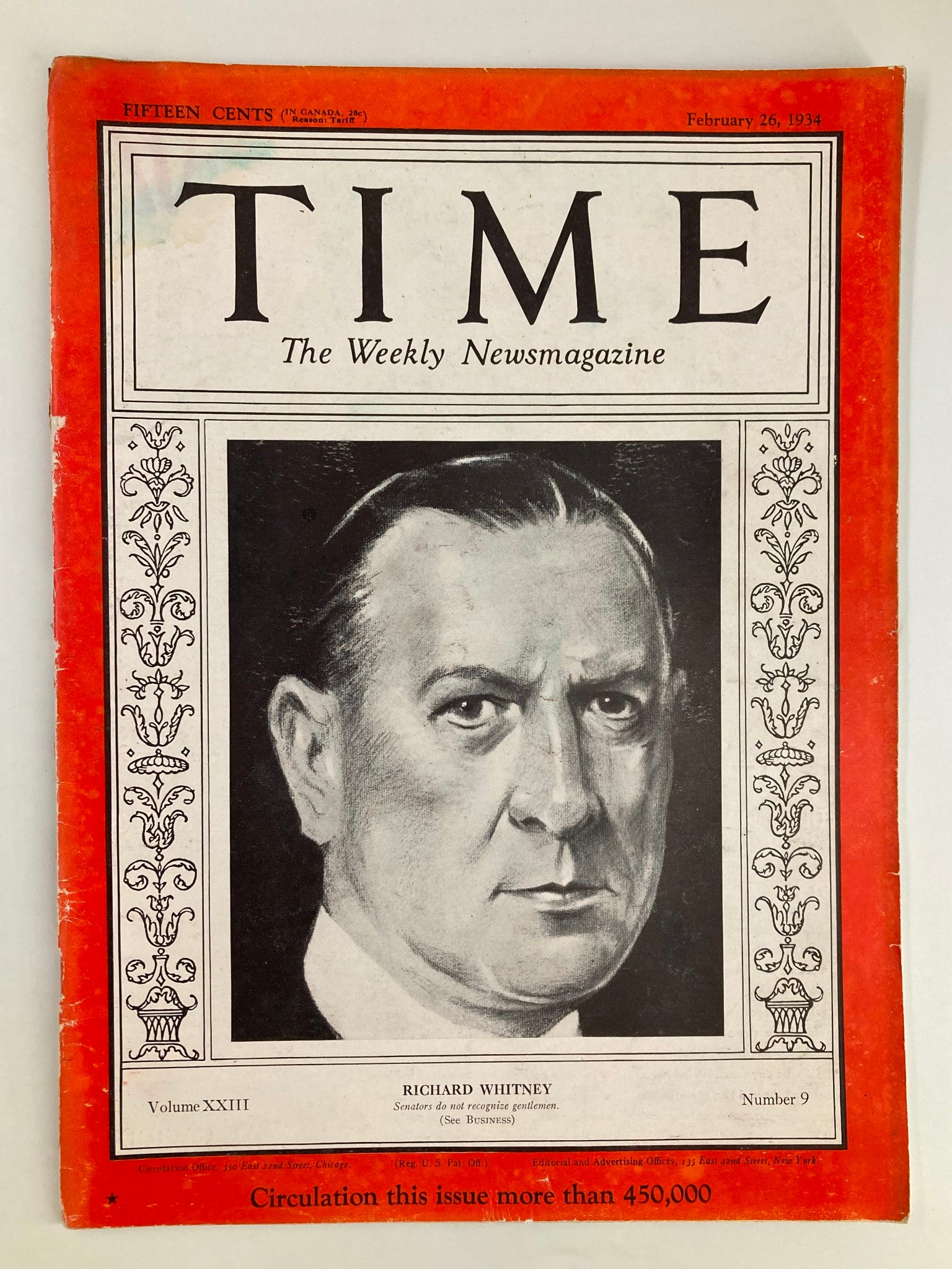 VTG Time Magazine February 26 1934 Vol 23 No. 9 Financier Richard Whitney