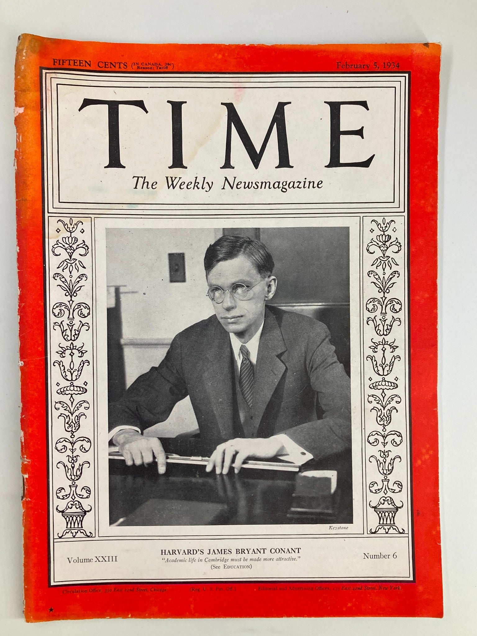 VTG Time Magazine February 5 1934 Vol 23 No. 6 Harvard's James Bryant Contant