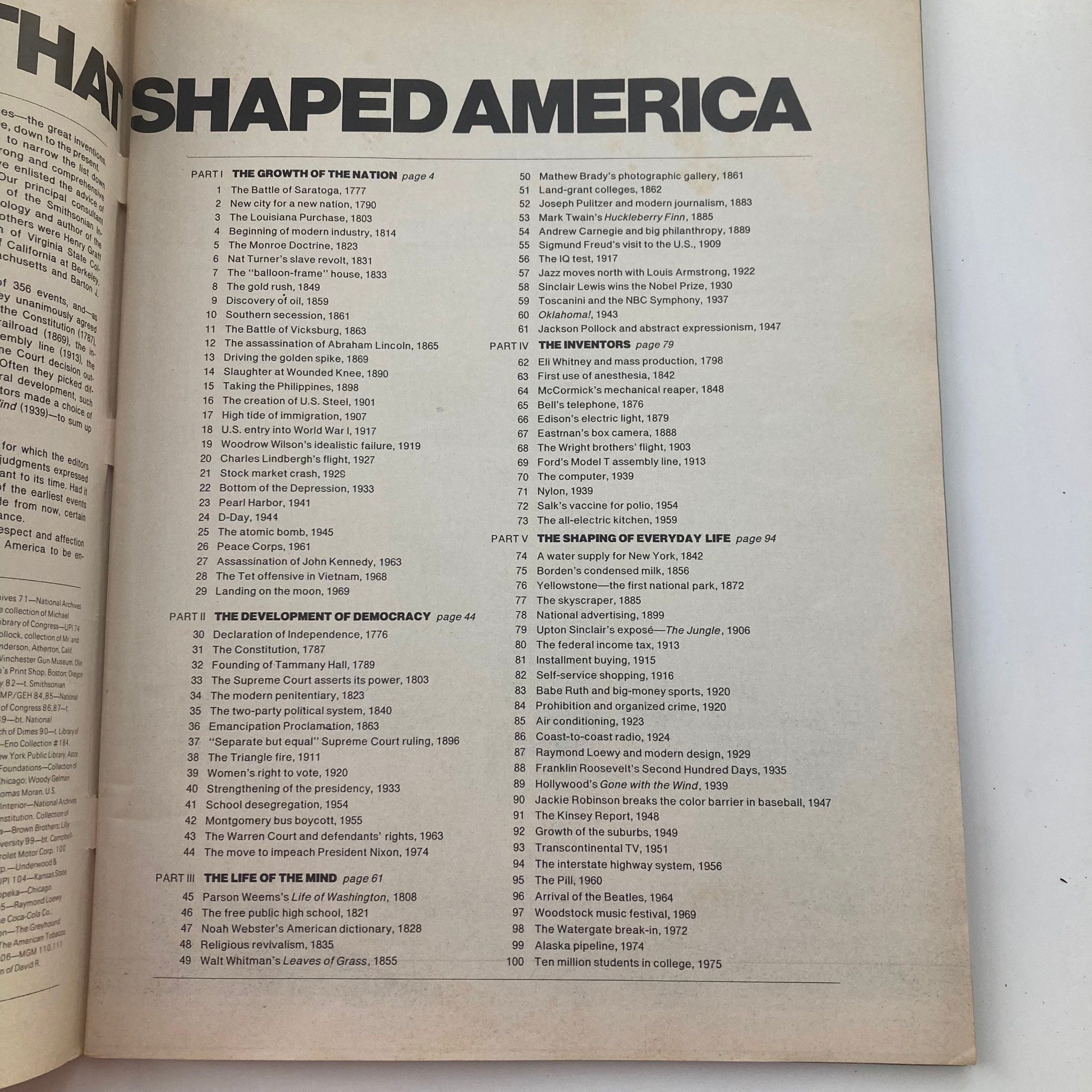 RES* Life Magazine 1976 Special Report 100 Events That Shaped America No Label