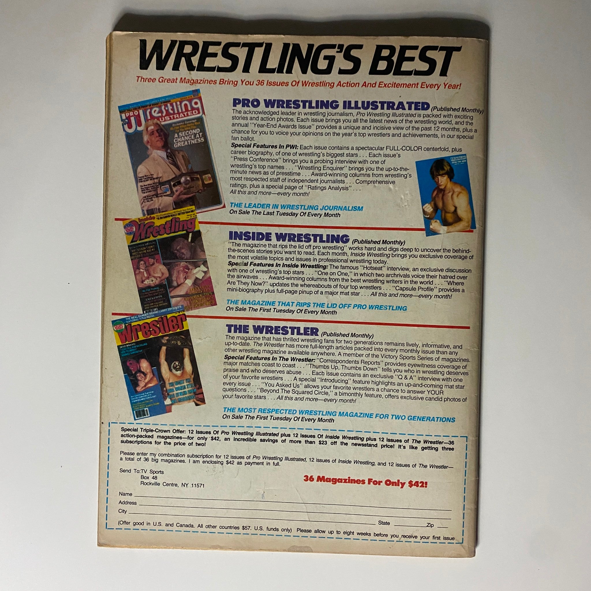 VTG Pro Wrestling Illustrated March 1986 Hulk Hogan, Ric Flair No Label