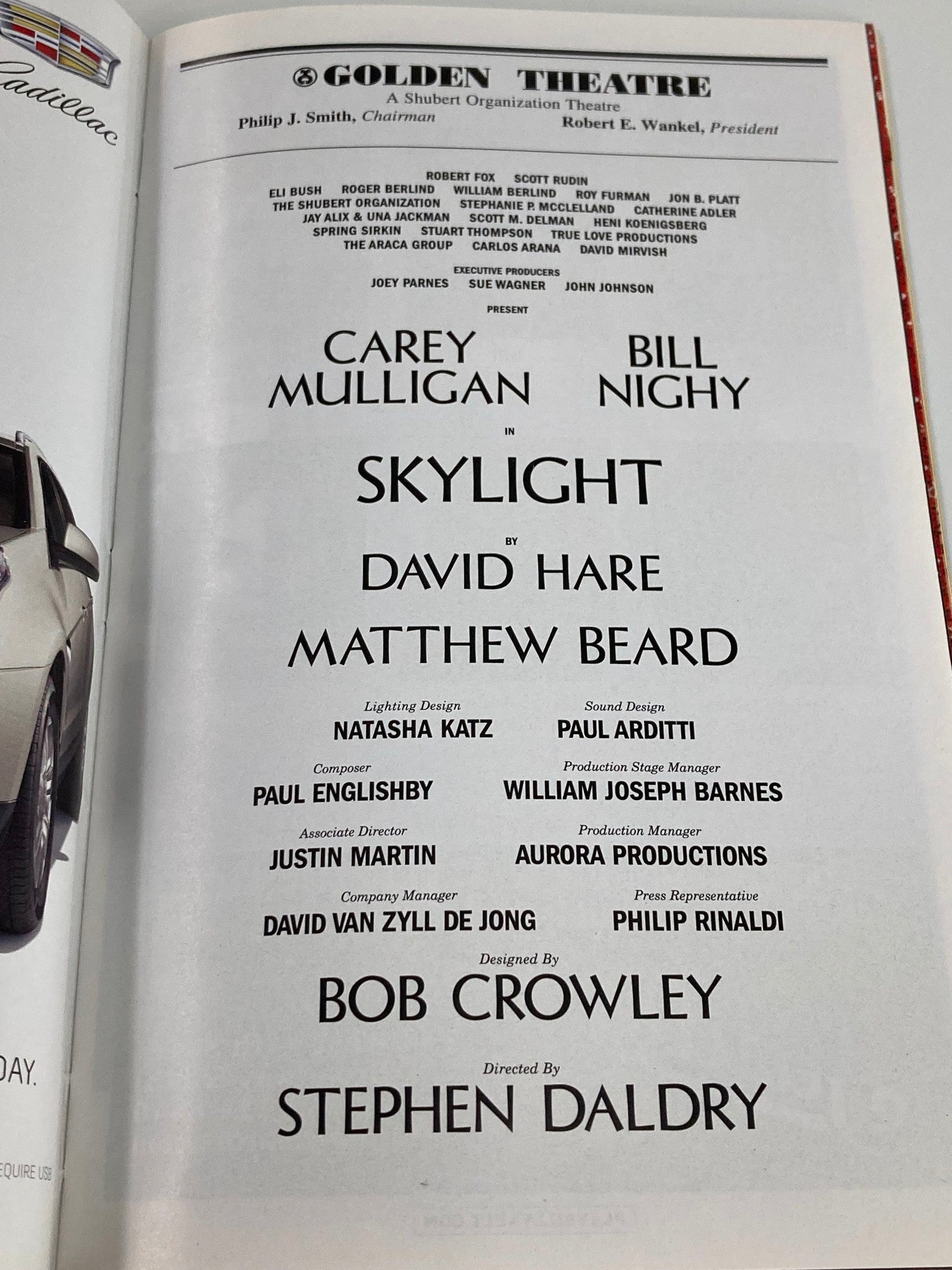 2015 Playbill Golden Theatre Carey Mulligan, Bill Nighy in Skylight