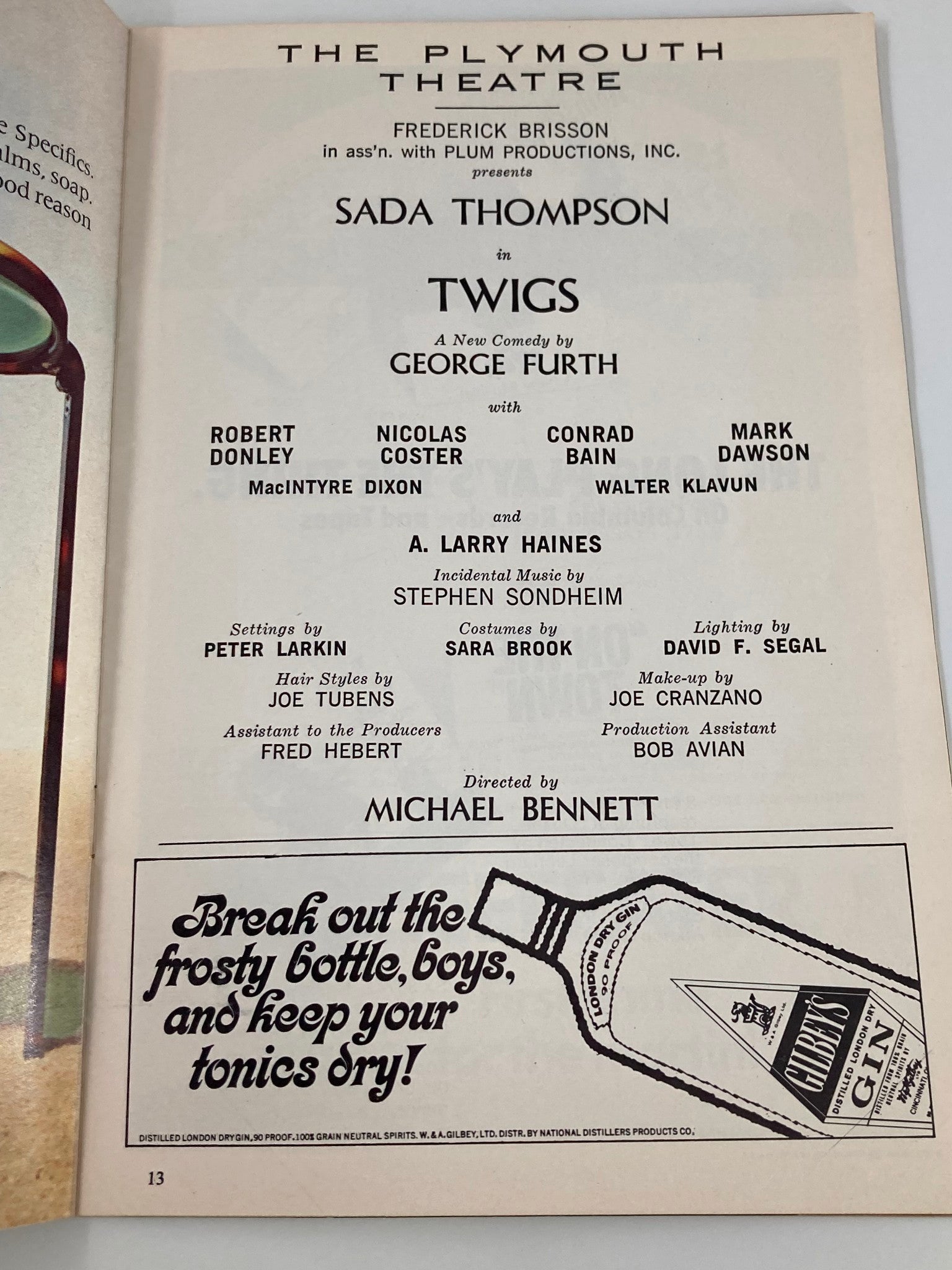 1972 Playbill The Plymouth Theatre Sada Thompson in Twigs by George Furth