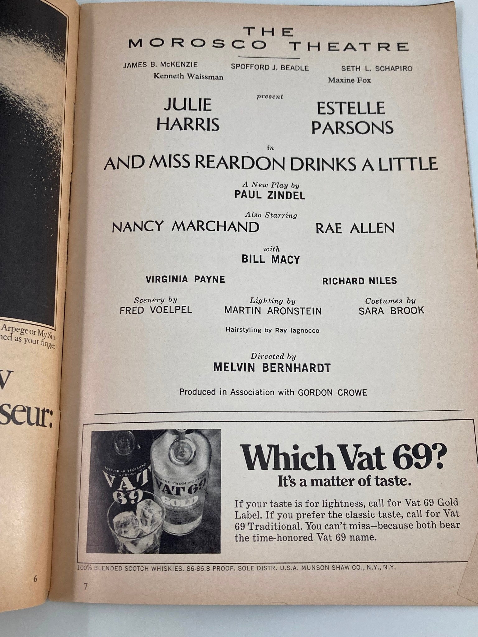 1971 Playbill The Morosco Theatre Julie Harris, And Miss Reardon Drinks a Little