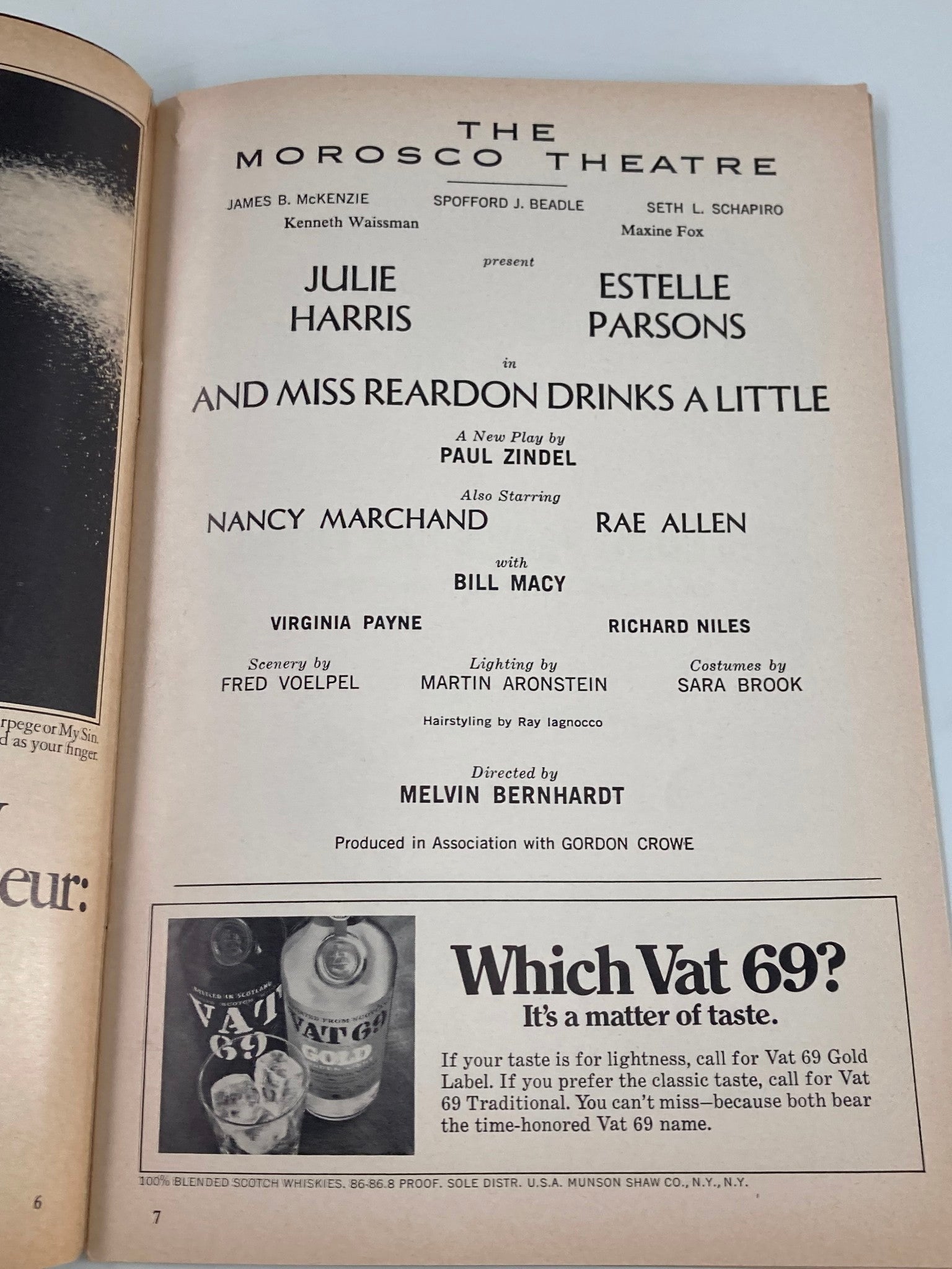 1971 Playbill Morosco Theatre Julie Harris in And Miss Reardon Drinks a Little