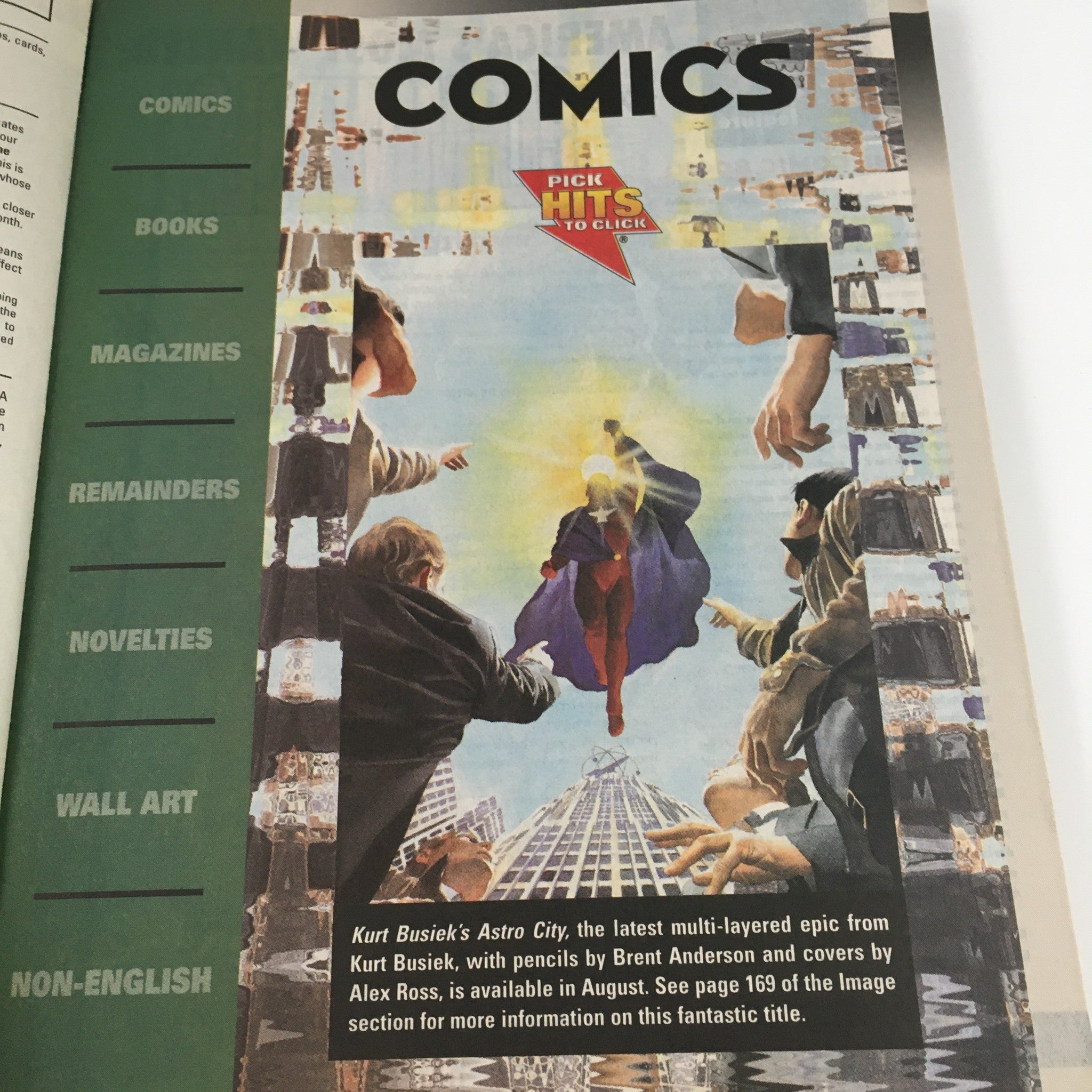Advertisement page from Advance Comics August 1995 No. 80 promoting Kurt Busiek's Astro City comic with an artistic illustration.
