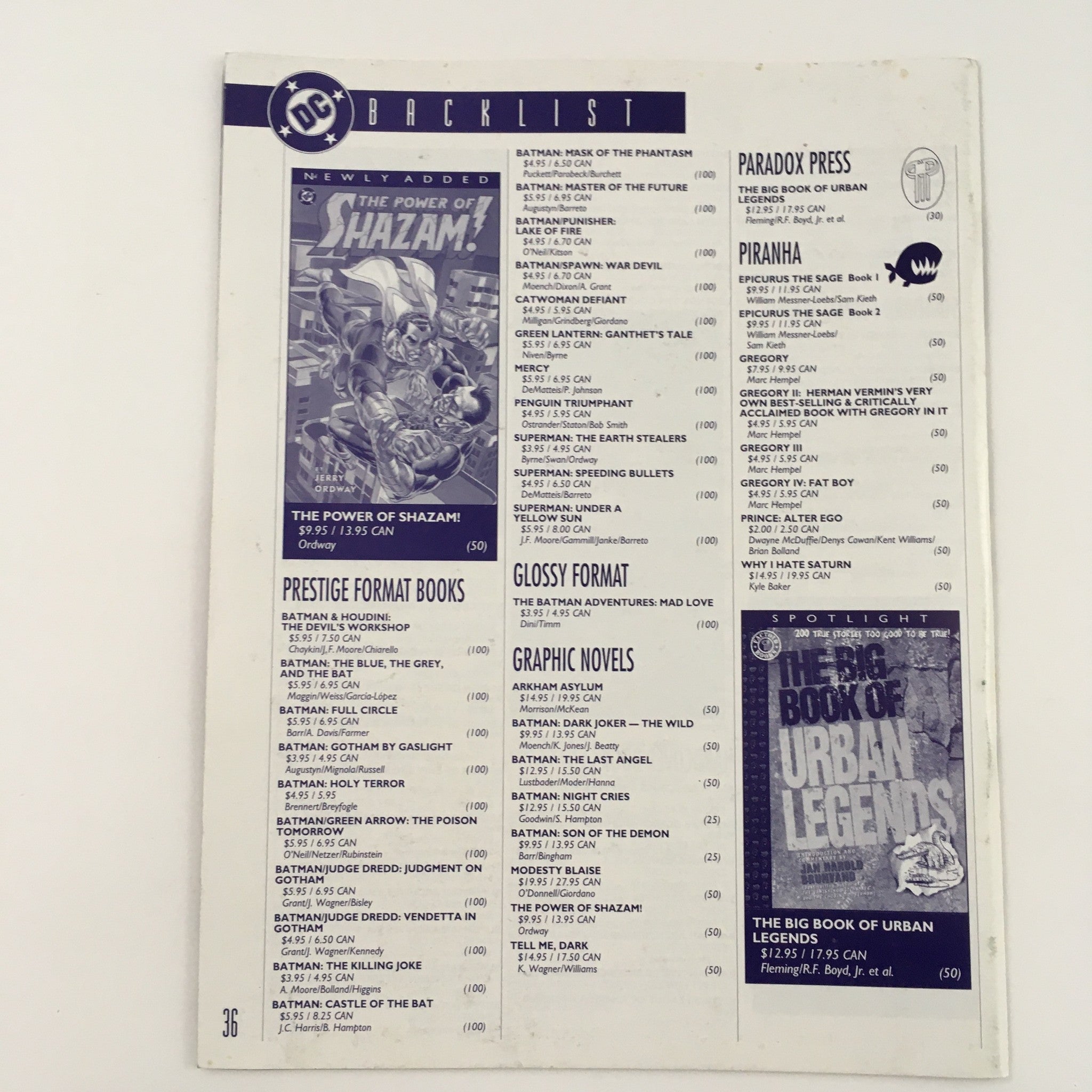 Backlist page from DC Inside Milestone's The Long Hot Summer and Sovereign Seven is Back, showcasing various comic book titles and publications. A notable piece for comic enthusiasts.
