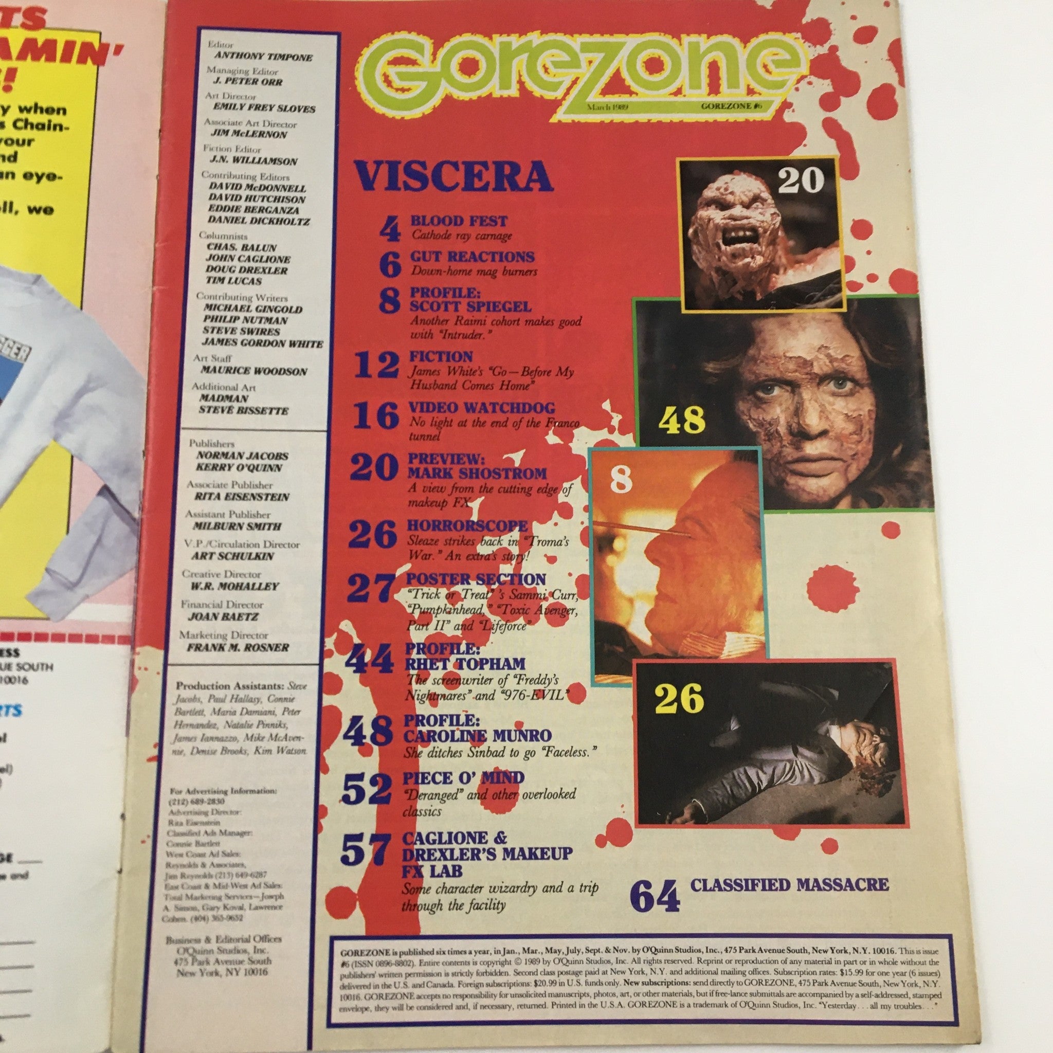 Gore Zone Magazine March 1989 Freddy Krueger & Caroline Munro Faceless No Label