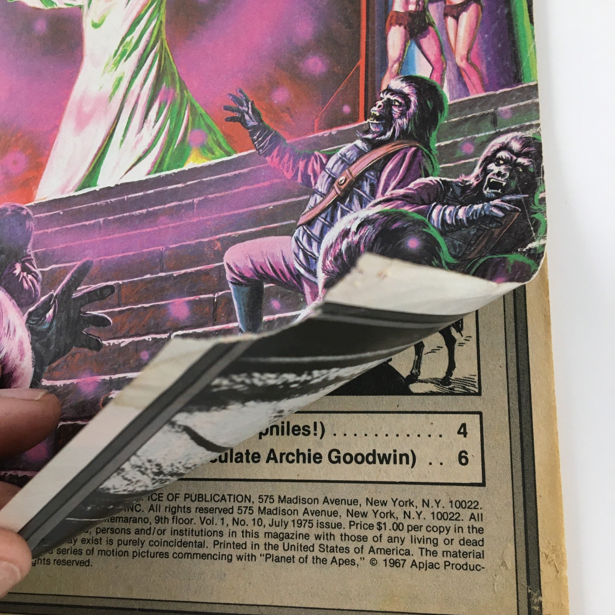Interior page of Stan Lee's Planet of the Apes Vol. 1 No. 10 revealing details about the story with striking color illustrations of apes.