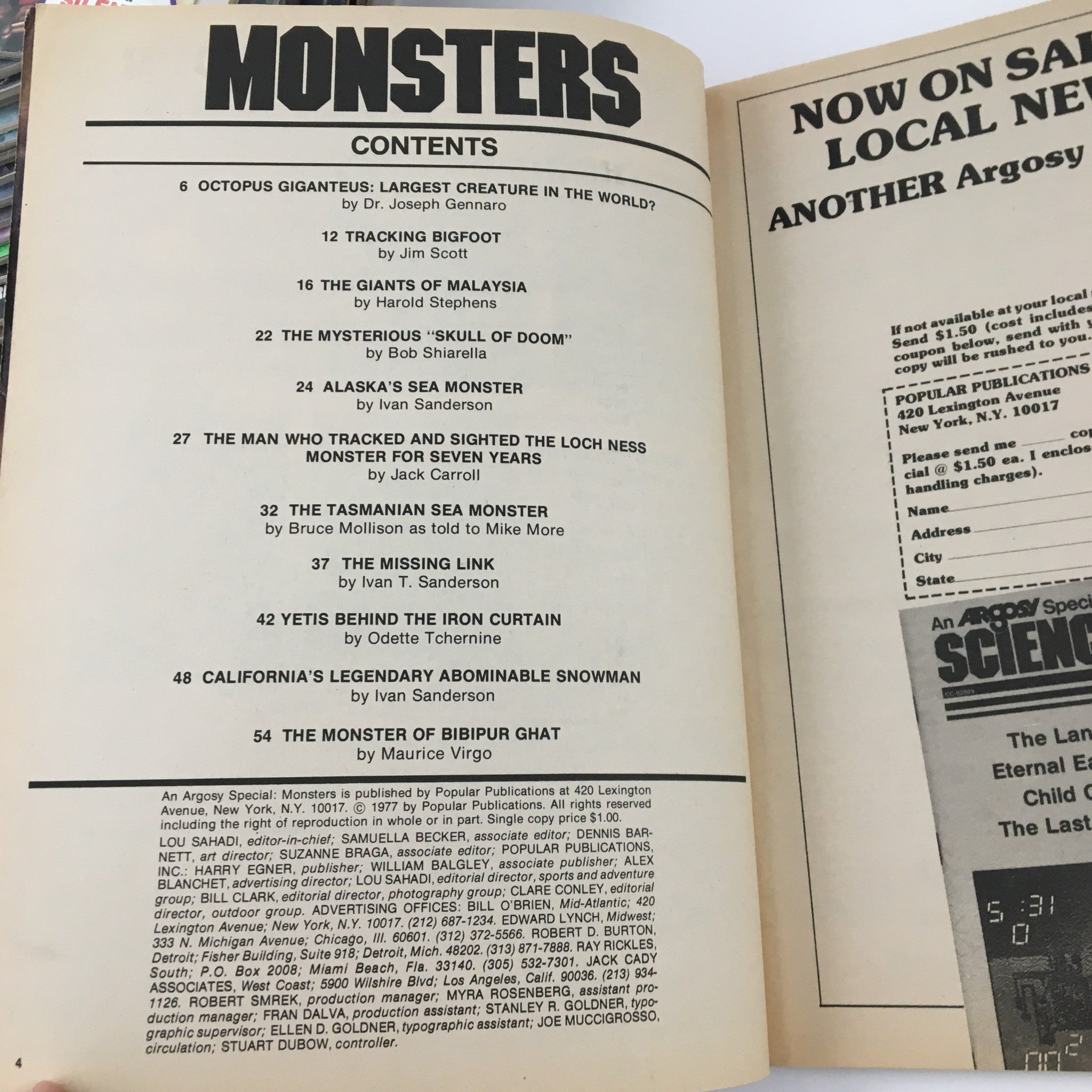 Argosy Special Monsters 1977 Tracking Bigfoot Alaska's Sea Monster No Label