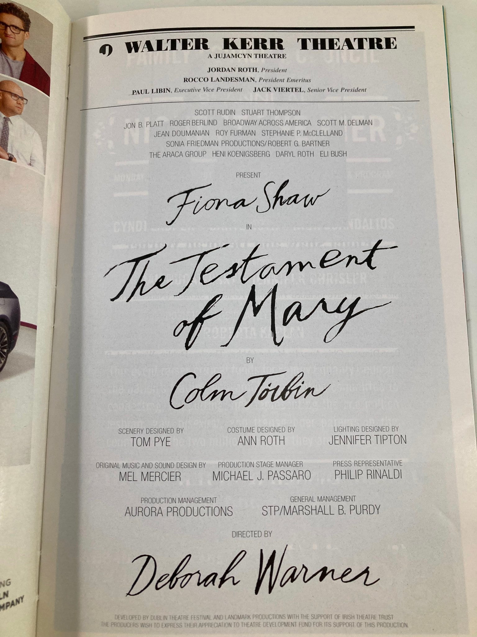 2013 Playbill Walter Kerr Theatre Fiona Shaw in The Testament of Mary