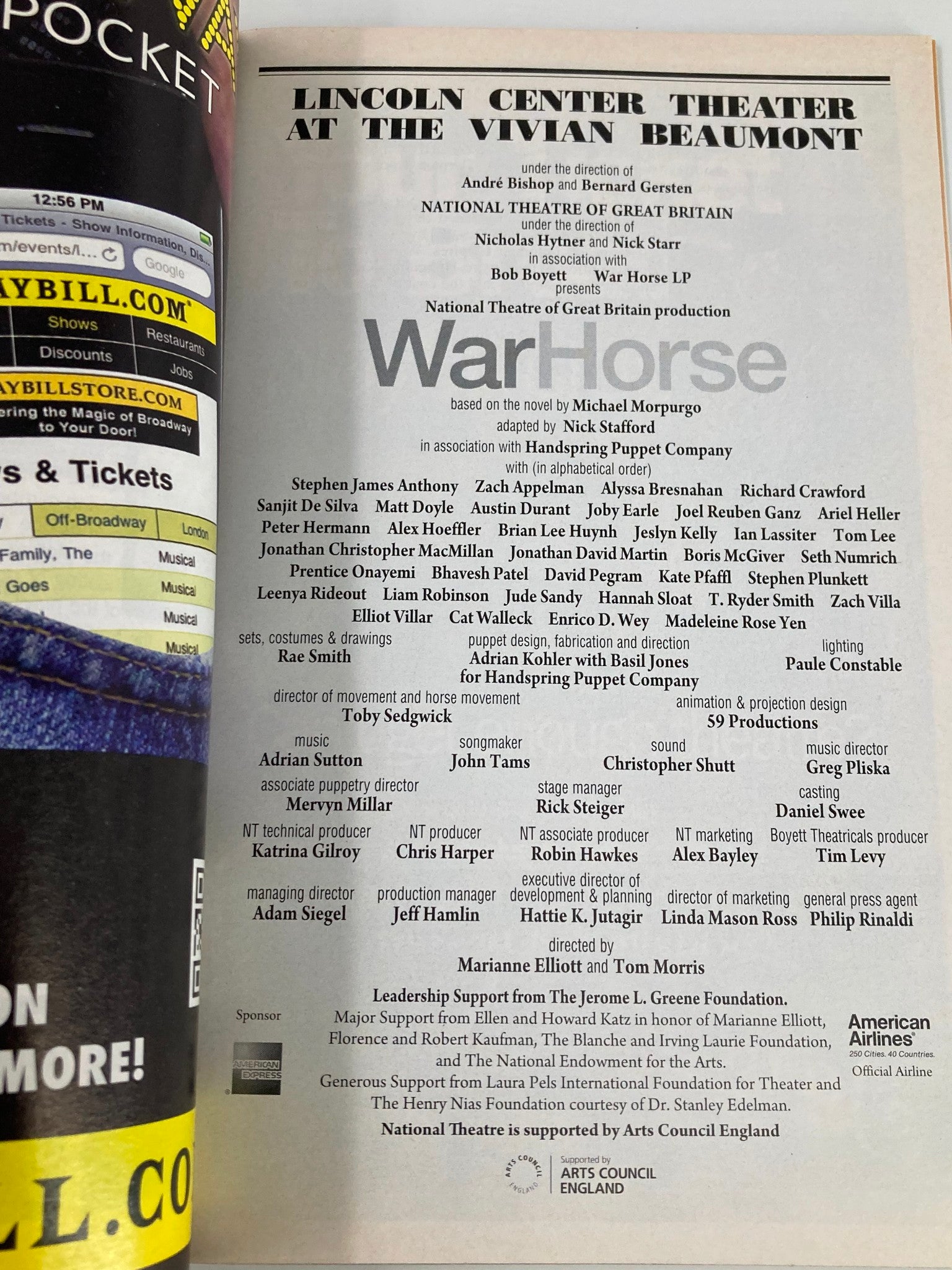 2011 Playbill Lincoln Center Theater Stephen James Anthony in War Horse