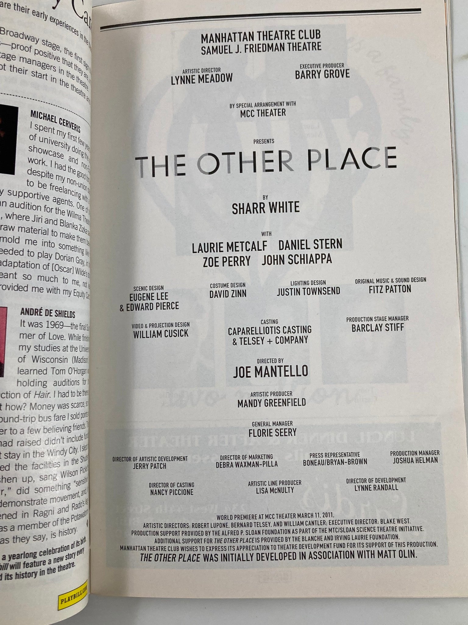 2013 Playbill The Samuel J. Friedman Theatre The Other Place by Sharr White