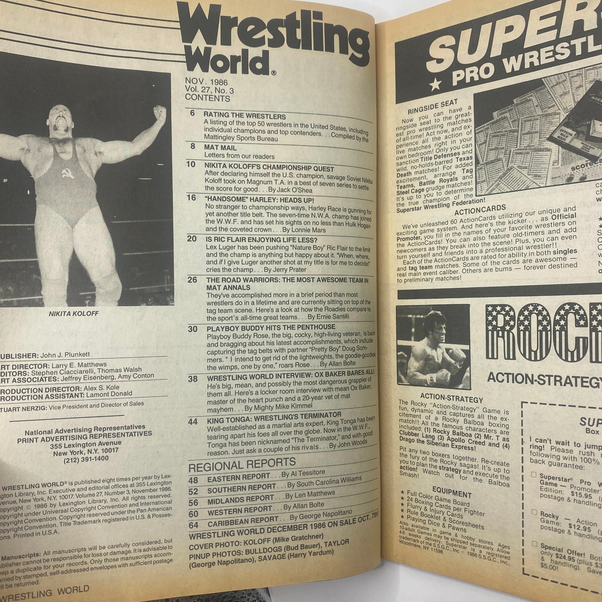 VTG Wrestling World Magazine November 1986 Nikita Koloff No Label