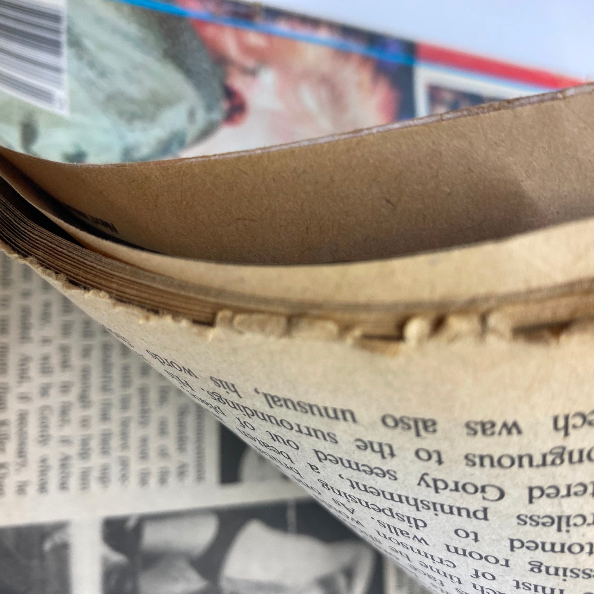 Interior view of the VTG Inside Wrestling Magazine April 1985, showing the aged paper edges and pages typical for vintage magazines. This collectible features Hulk Hogan and Cyndi Lauper on the cover.