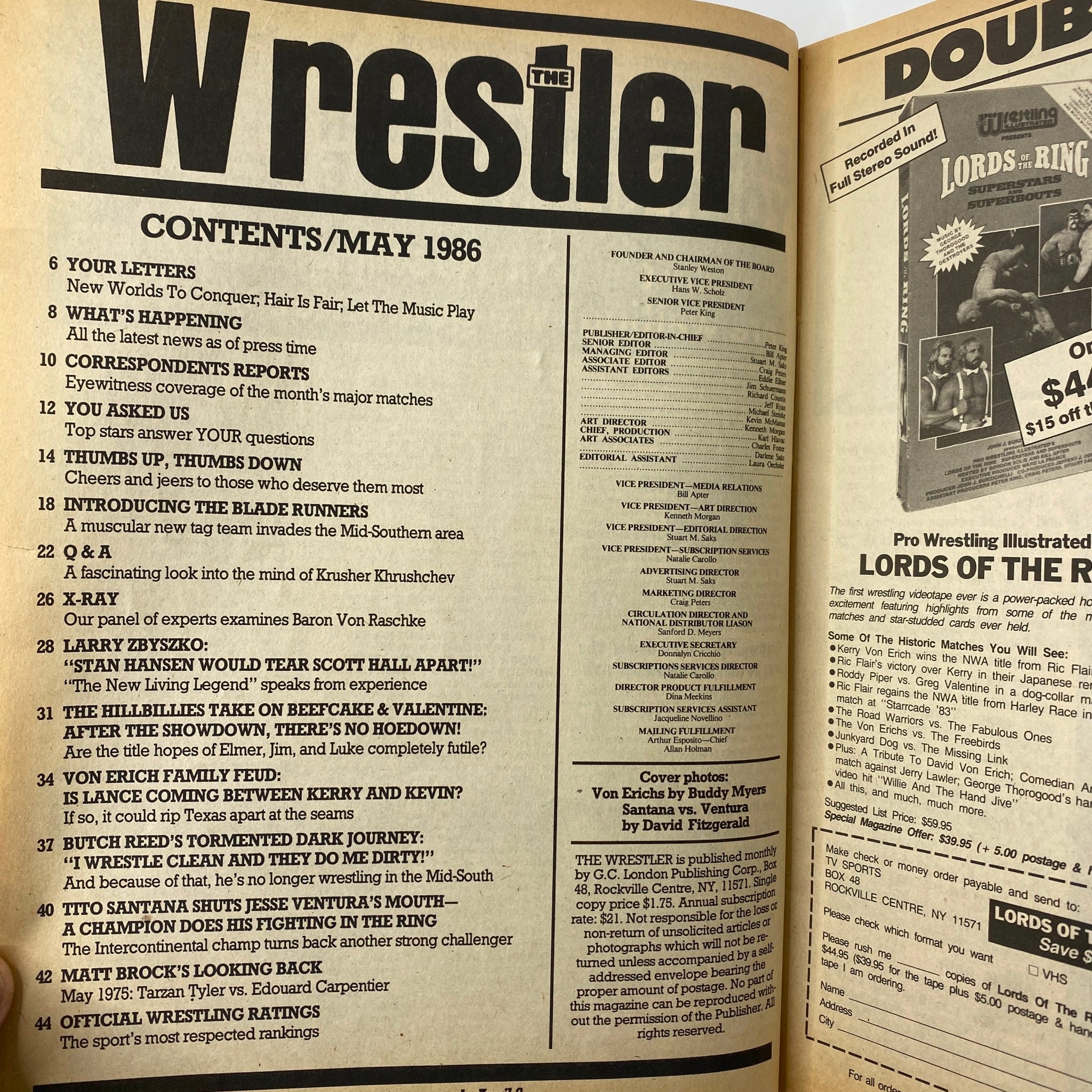 VTG The Wrestler Magazine May 1986 Kevin, Lance, Kerry GD Interior No Label