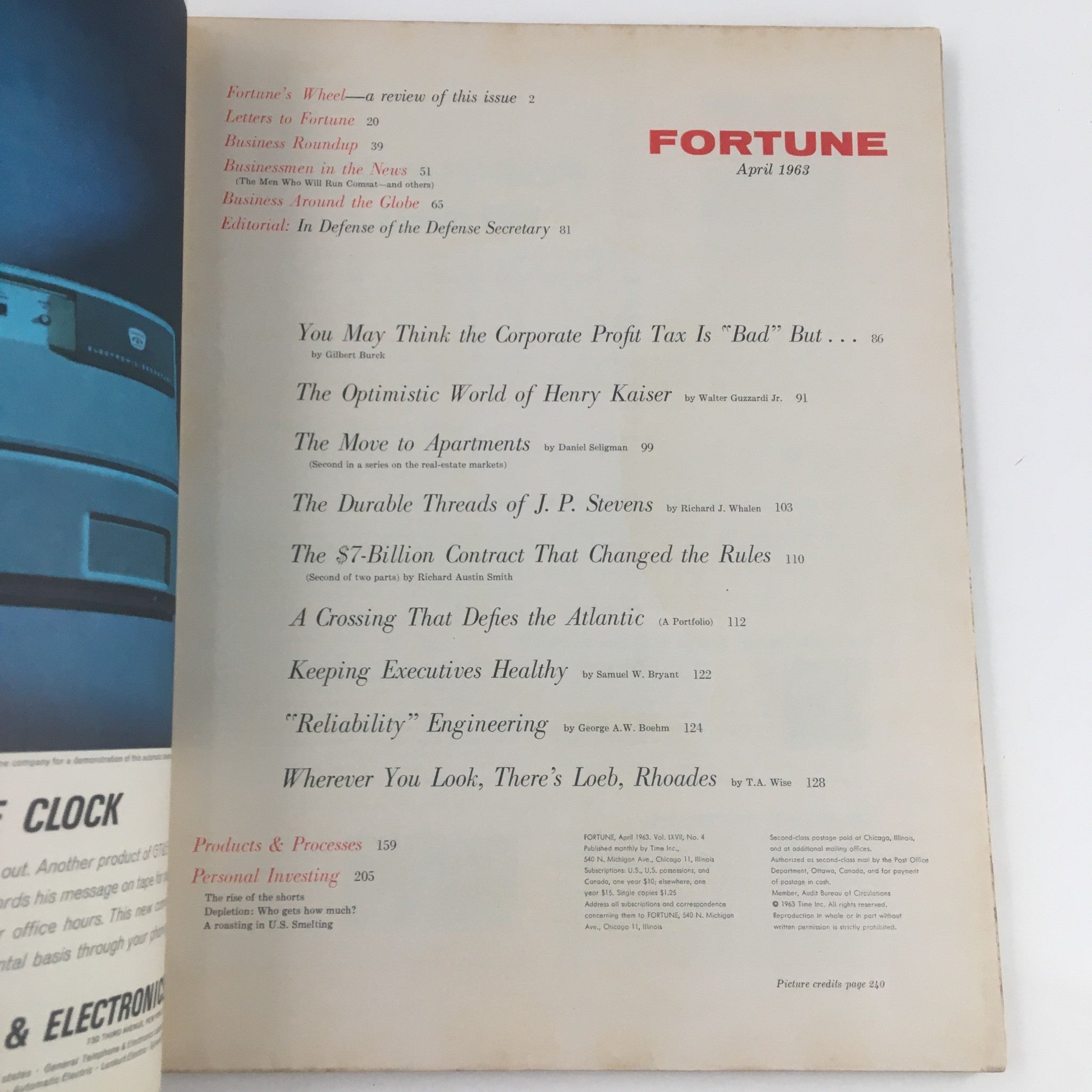 Fortune Magazine April 1963 J.P. Stevens Kaiser Industries Loeb Rhoades No Label