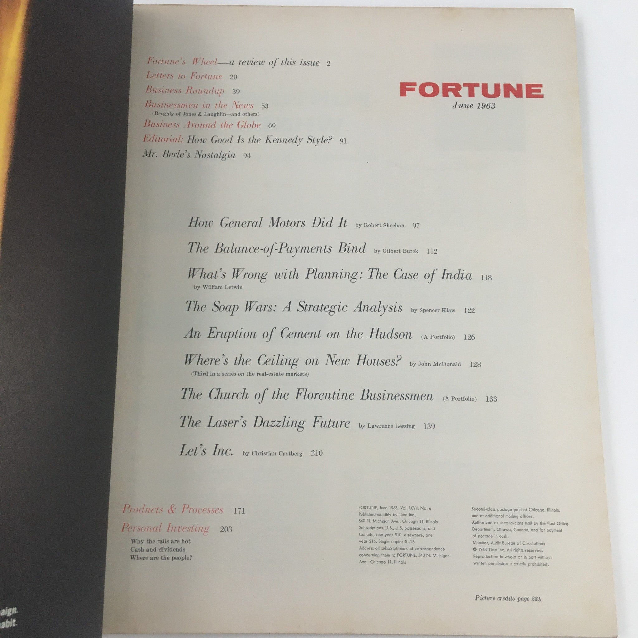 Fortune Magazine June 1963 The Balance of Payment Bind & General Motors No Label