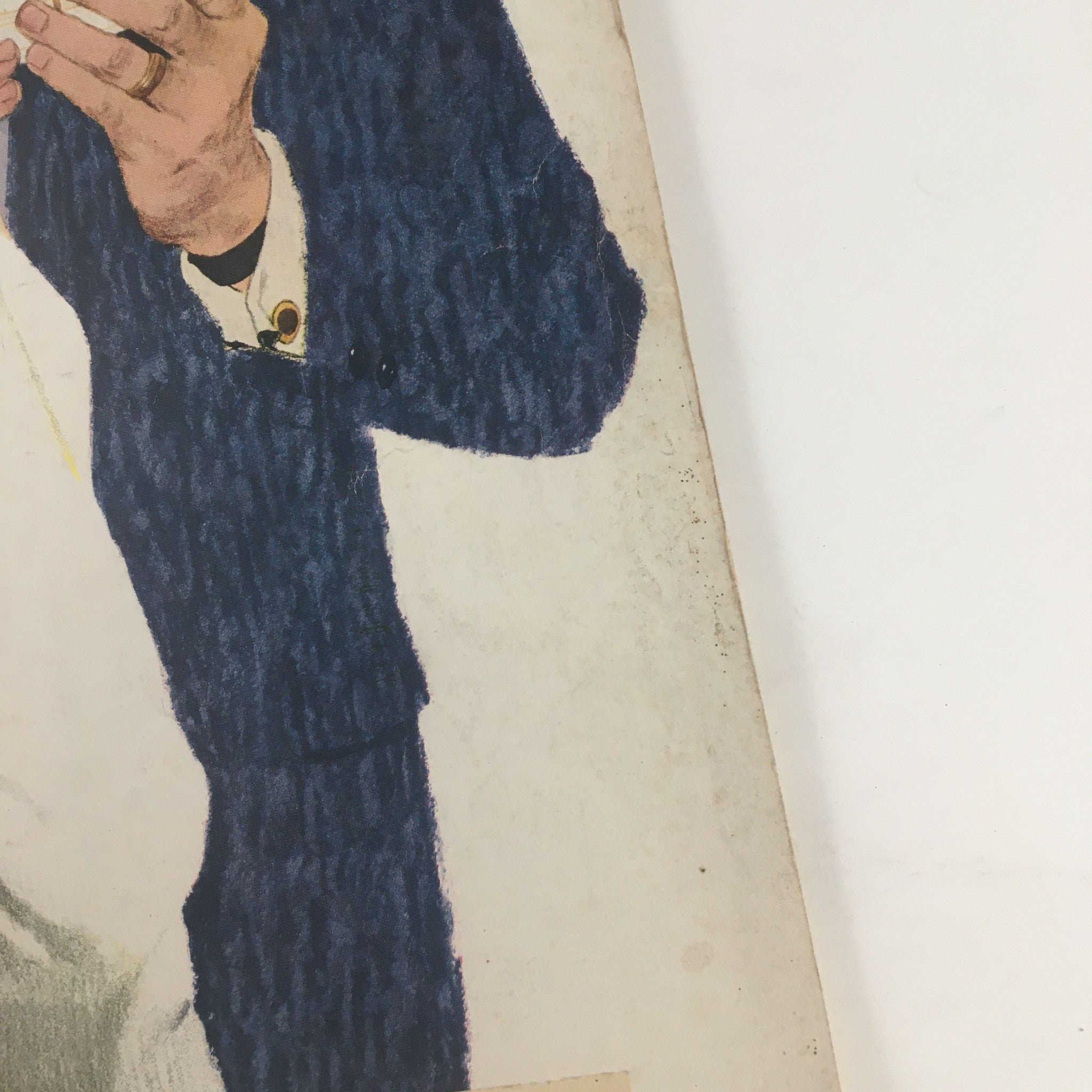 Detailed view of a man's hand holding a gift on the cover of the February 1960 Ladies' Home Journal Magazine titled 'If I Had To Do It Over Again', showcasing classic vintage artwork and a blue suit.