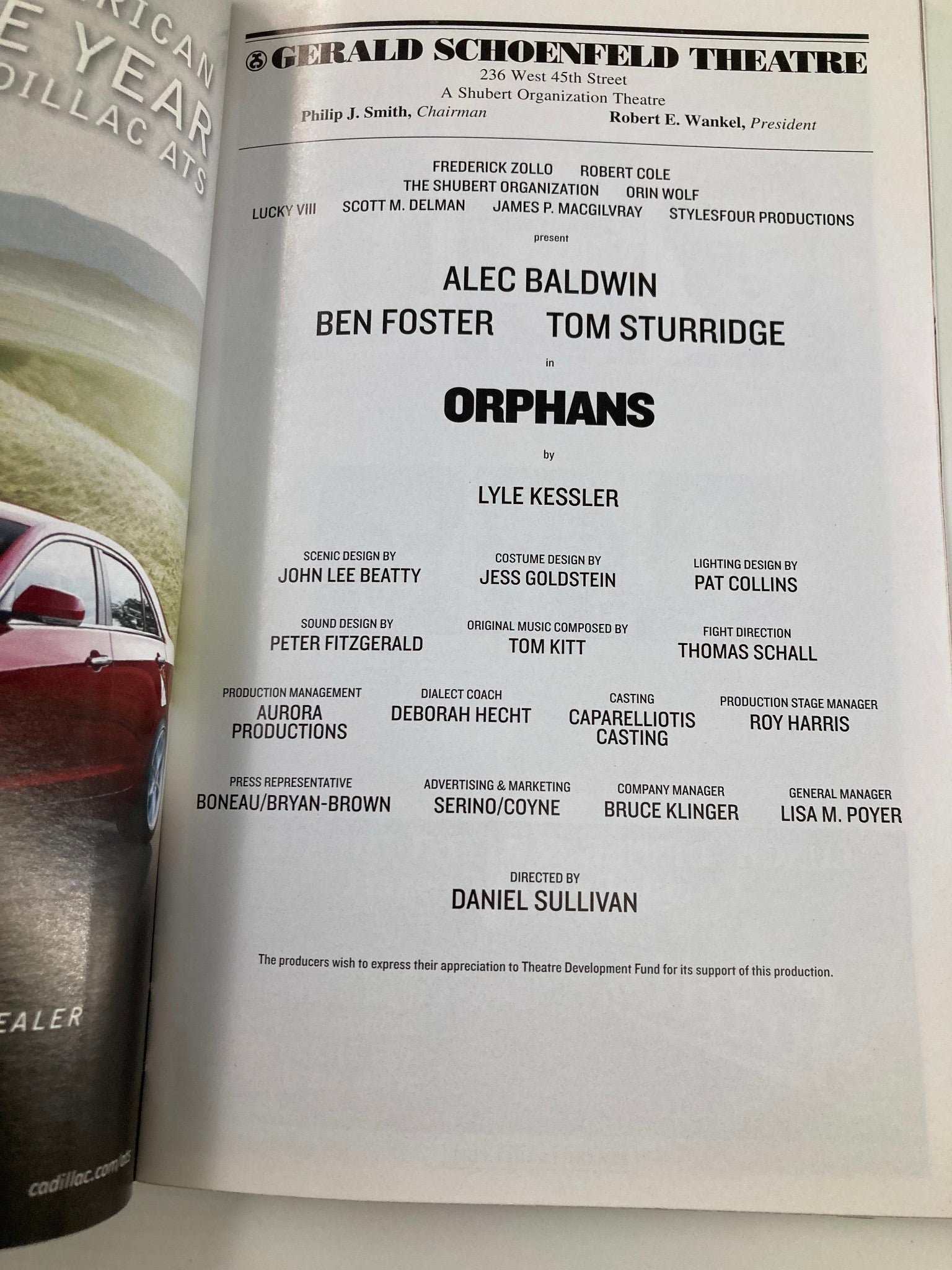 2013 Playbill Gerald Schoenfeld Theatre Alec Baldwin, Ben Foster in Orphans