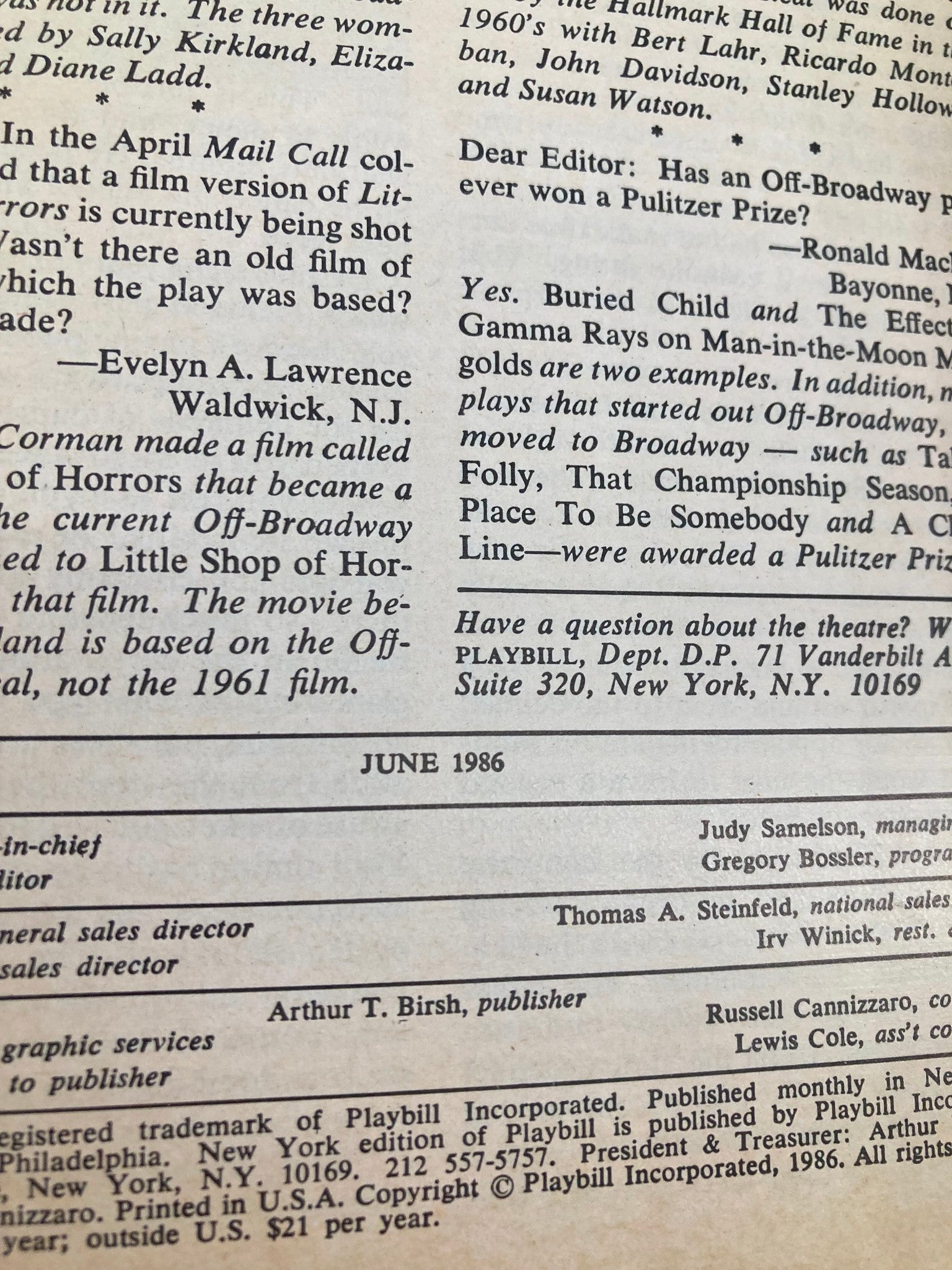 1986 Playbill Circle In The Square Theatre Terri Klausner in Goblin Market