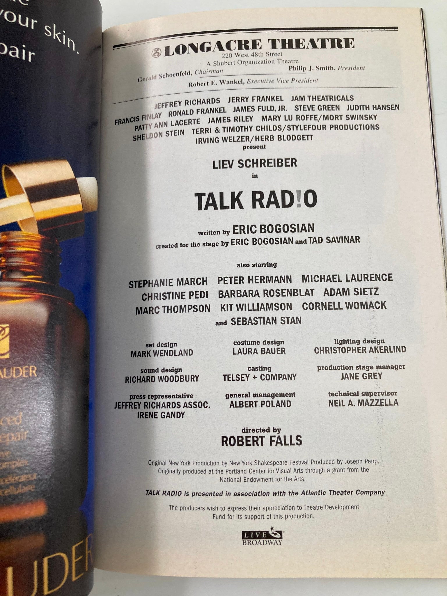 2007 Playbill Longacre Theatre Liev Schreiber in Talk Radio by Robert Falls