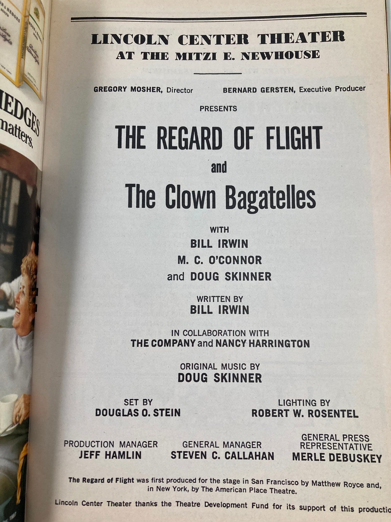 1987 Playbill Lincoln Center Theater The Regard of Flight & The Clown Bagatelles