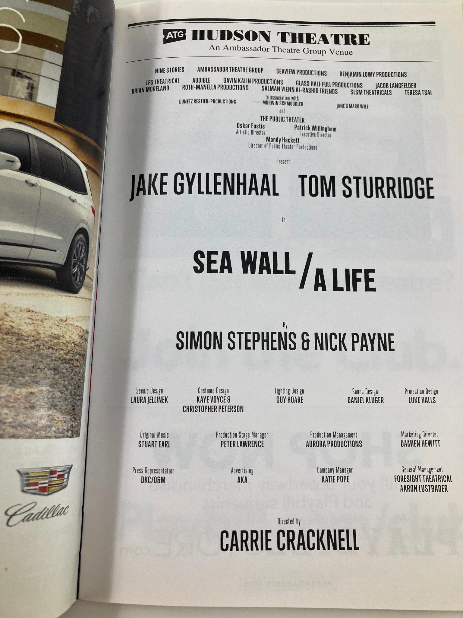 2019 Playbill Hudson Theatre Jake Gyllenhaal, Tom Sturridge in Sea Wall / A Life