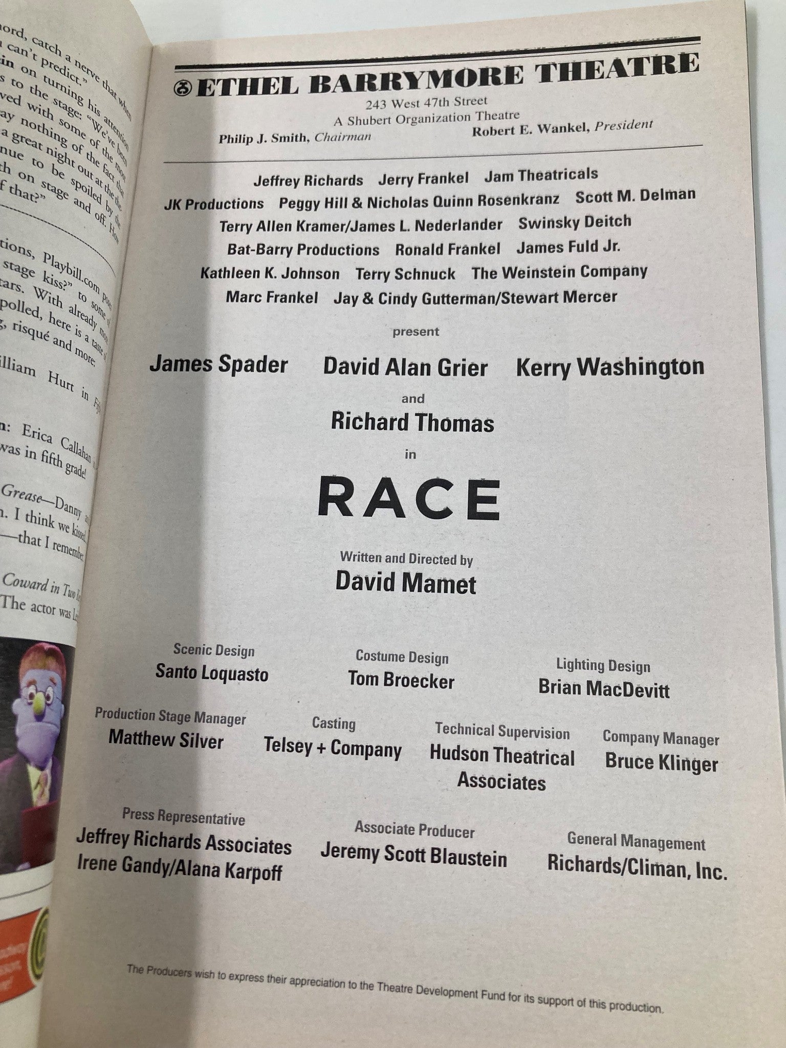 2010 Playbill Ethel Barrymore Theatre James Spader, David Alan Gier in Race