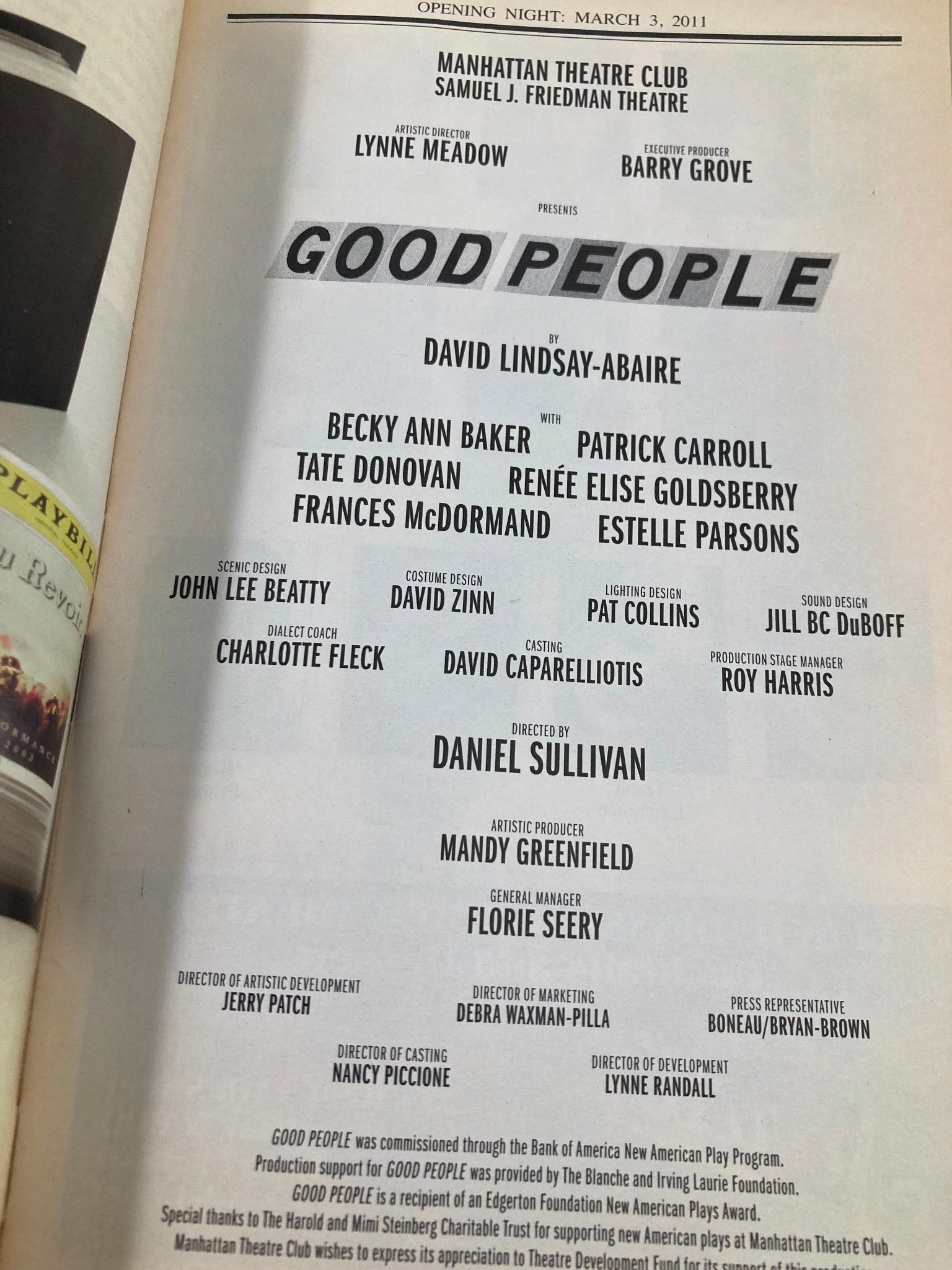 2011 Playbill Samuel J. Friedman Theatre Becky Ann Baker in Good People